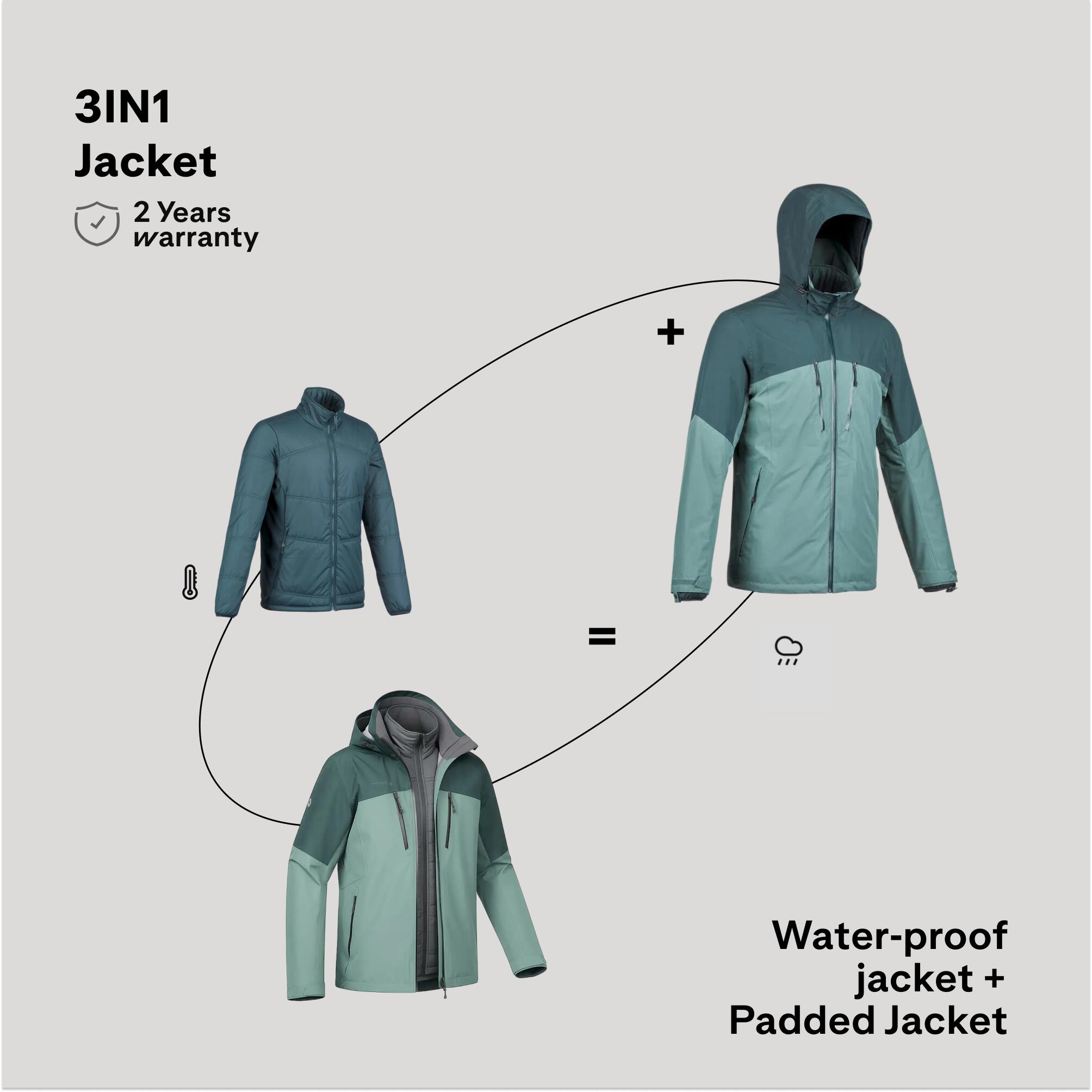 Men’s 3in1 waterproof hiking jacket -10°C, MH500 Mountain - Green