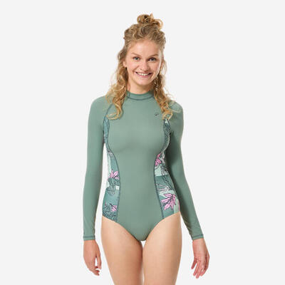 Costume intero maniche lunghe surf donna BERMEO nero-bianco