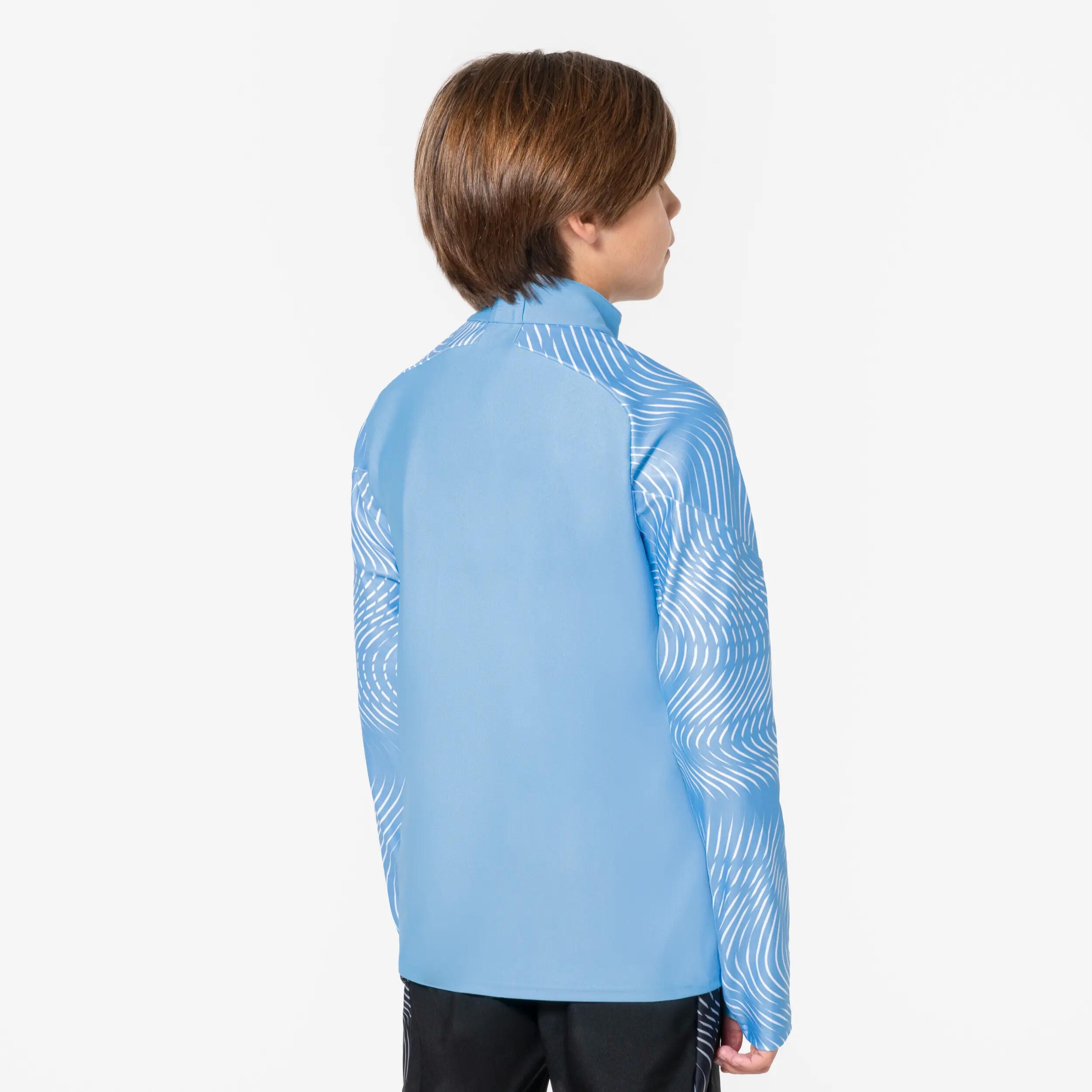 Camisola de Futebol com 1/2 Fecho Criança, Club Wavy Azul-claro/Branco 4/8