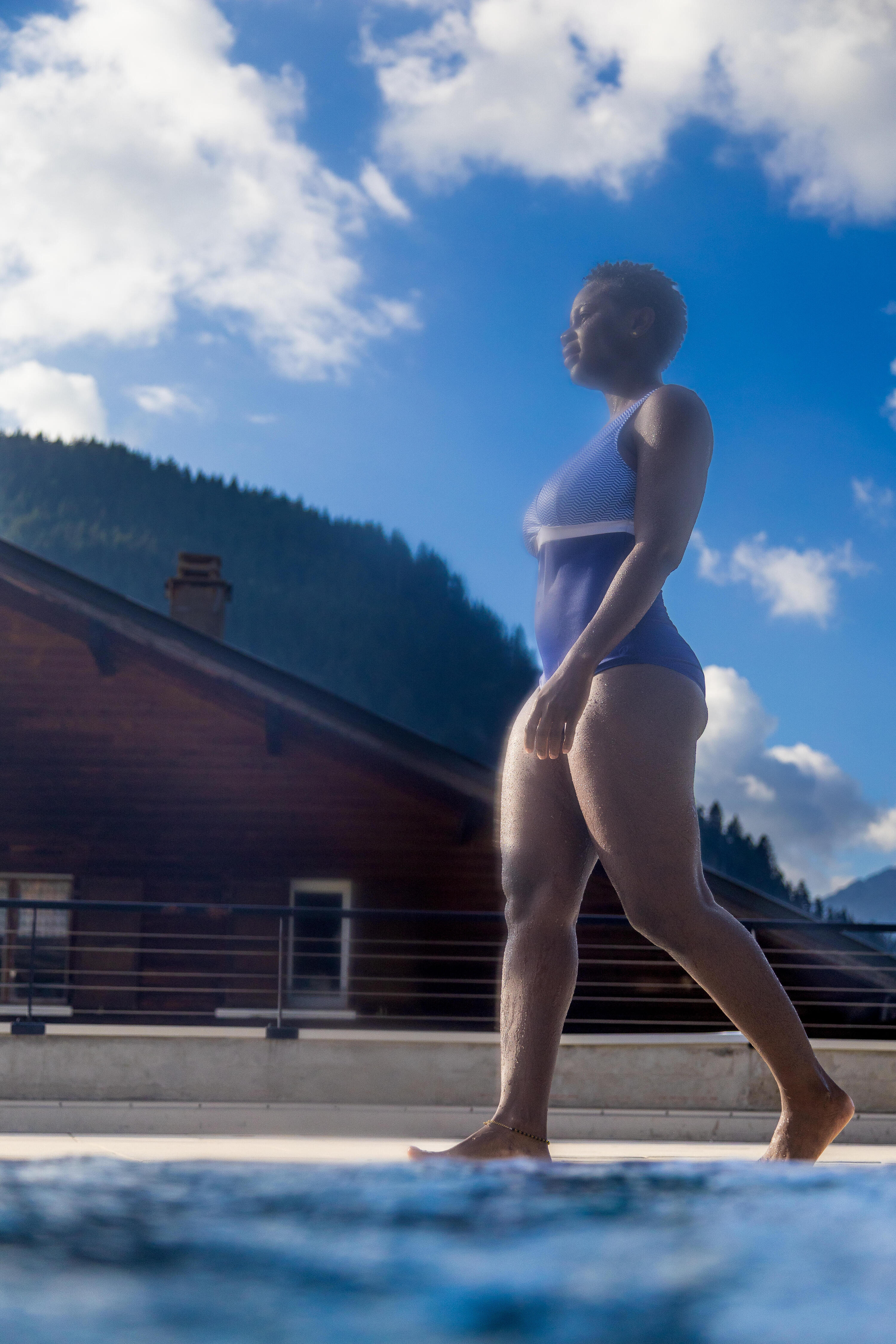 Badeanzug, einteilig, vollbusig, Damen, Schwimmen, Mina Blau 10/12