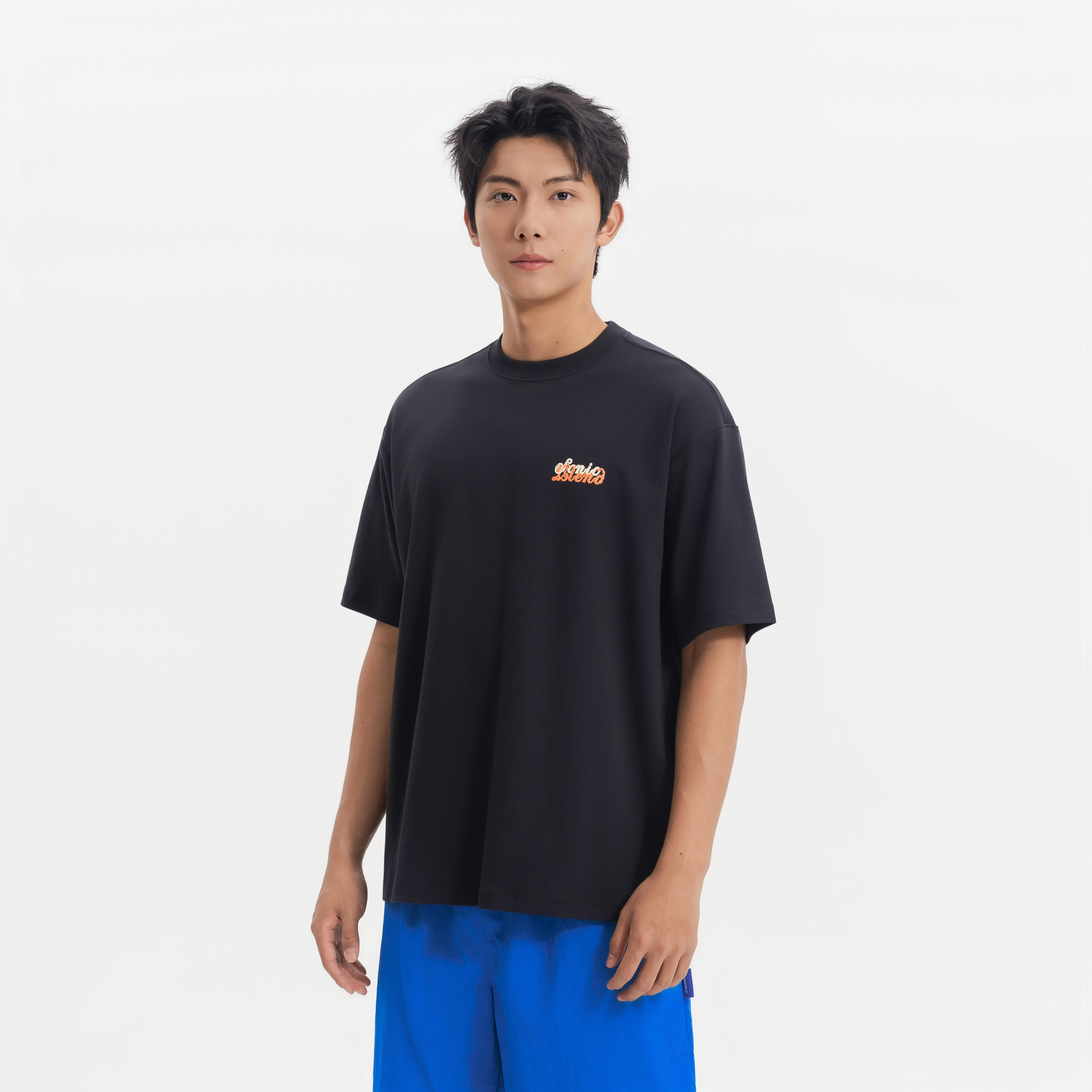Sportswear genderless loose cotton T-shirt, smoked black