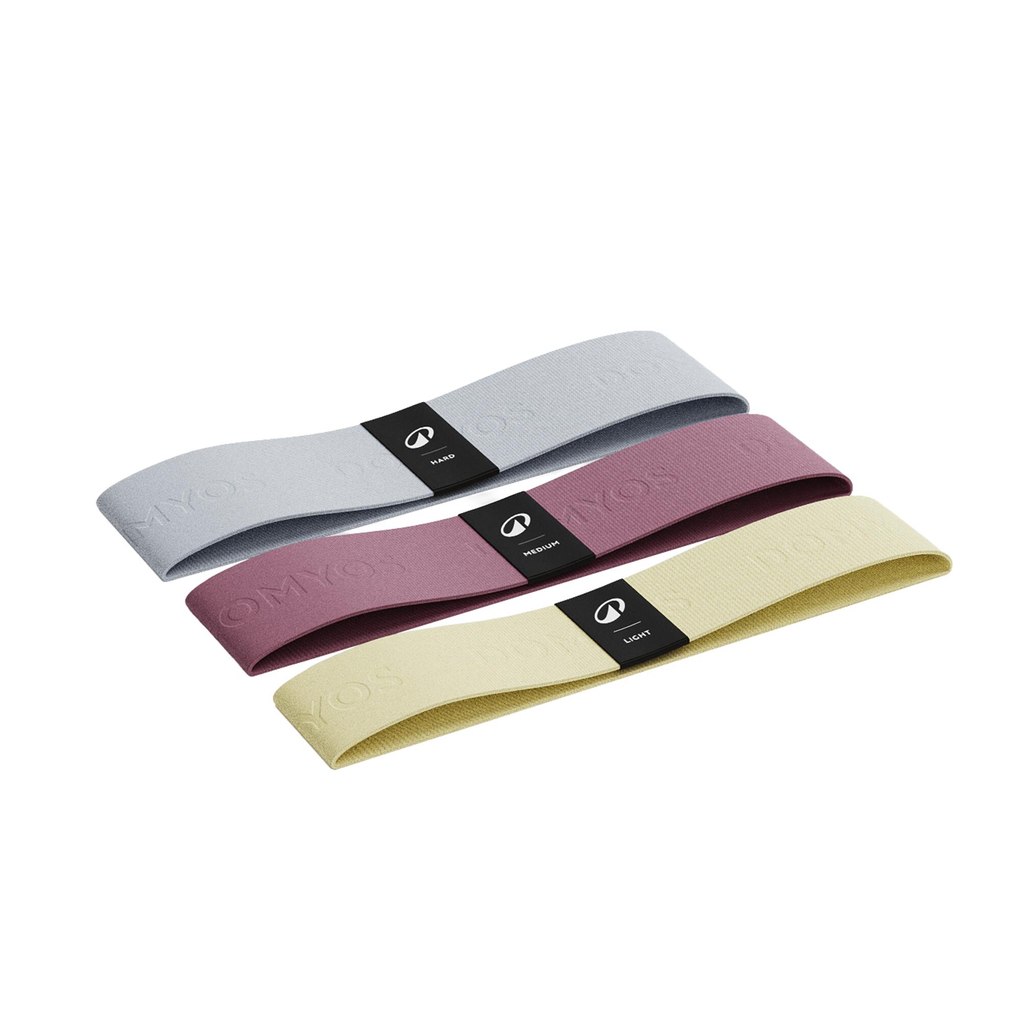 Set de 3 benzi elastice pentru fesieri, mov albastru galben 9/22