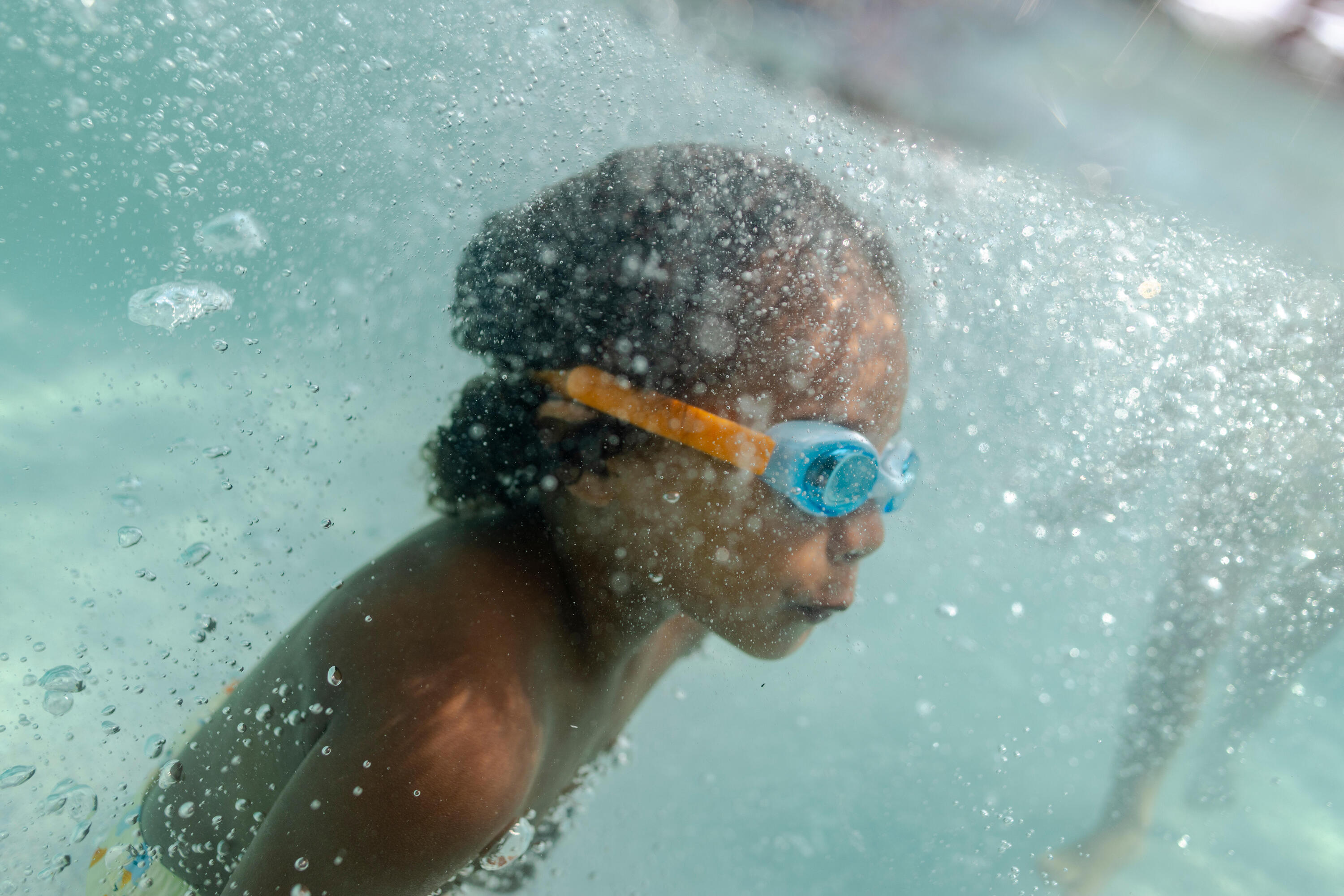 Lunettes de natation teintées bleu enfant, Kuwee 6/16