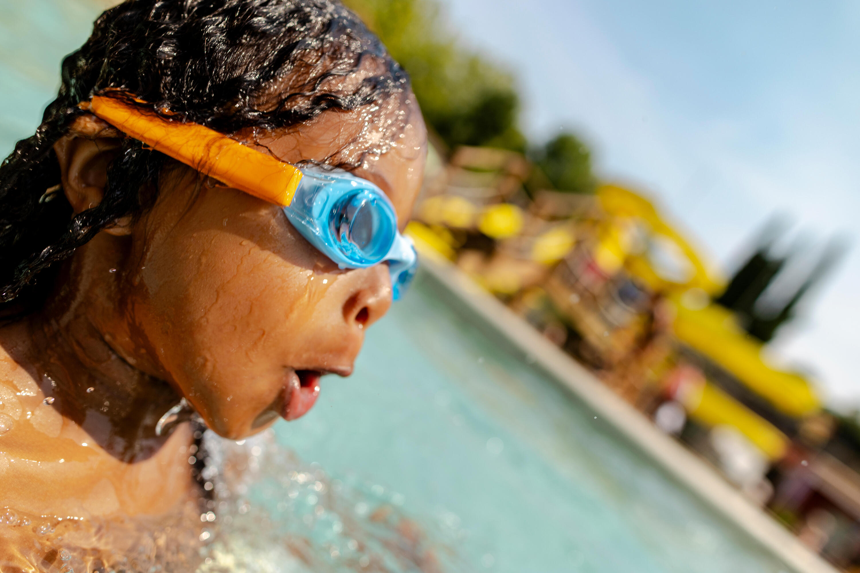 Lunettes de natation teintées bleu enfant, Kuwee 12/16