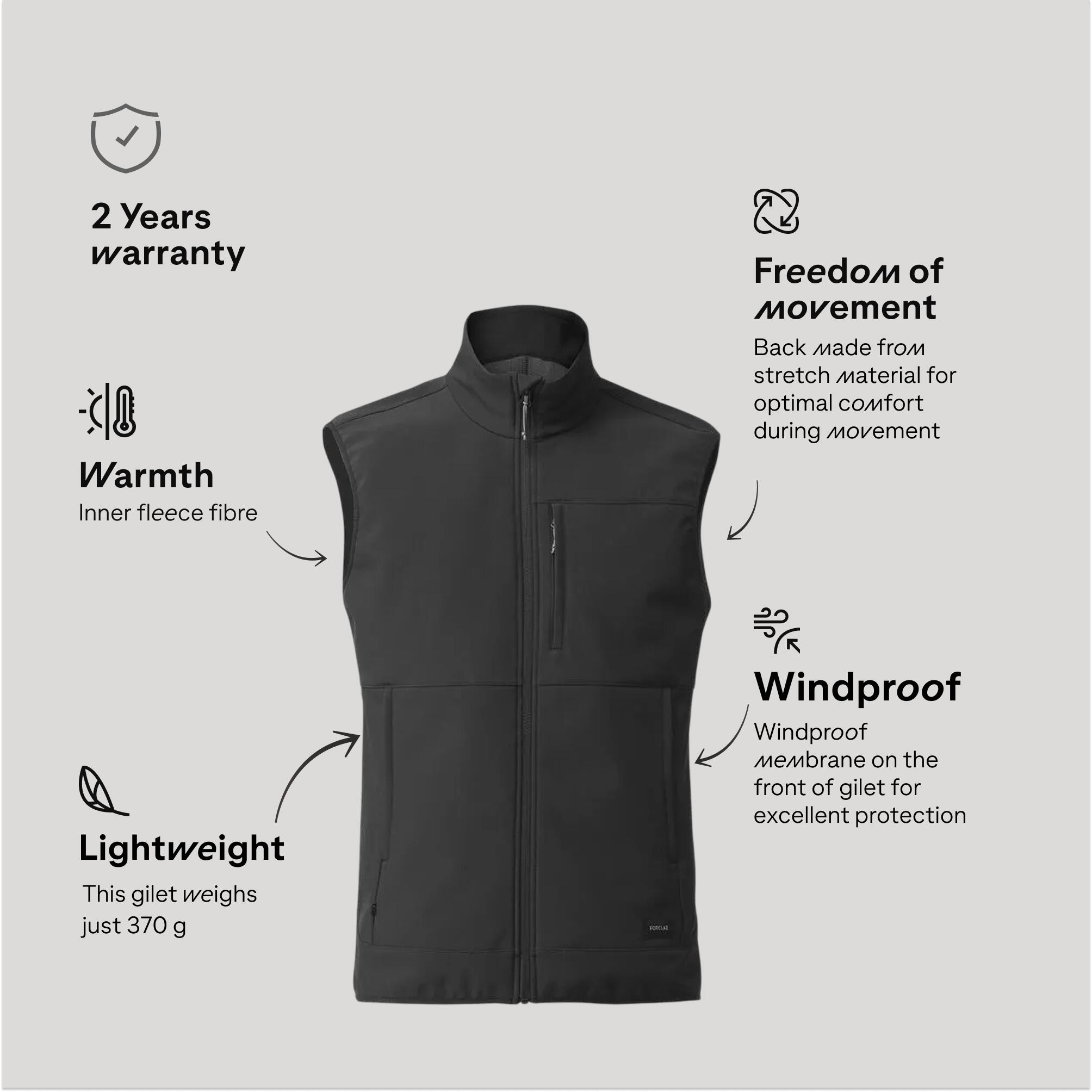 Men Windproof Sleeveless Vest Jacket Black - MT100