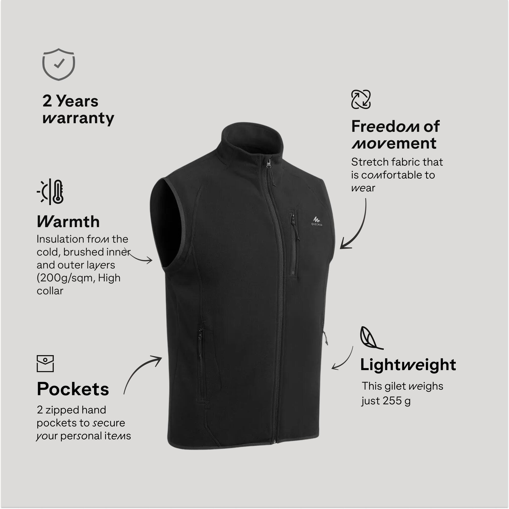 Men’s Mountain Walking Fleece Gilet MH100 - Black