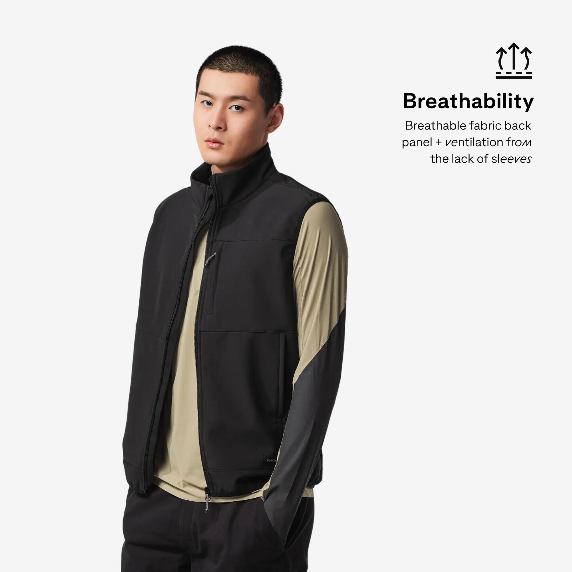 Men Windproof Sleeveless Vest Jacket Black - MT100