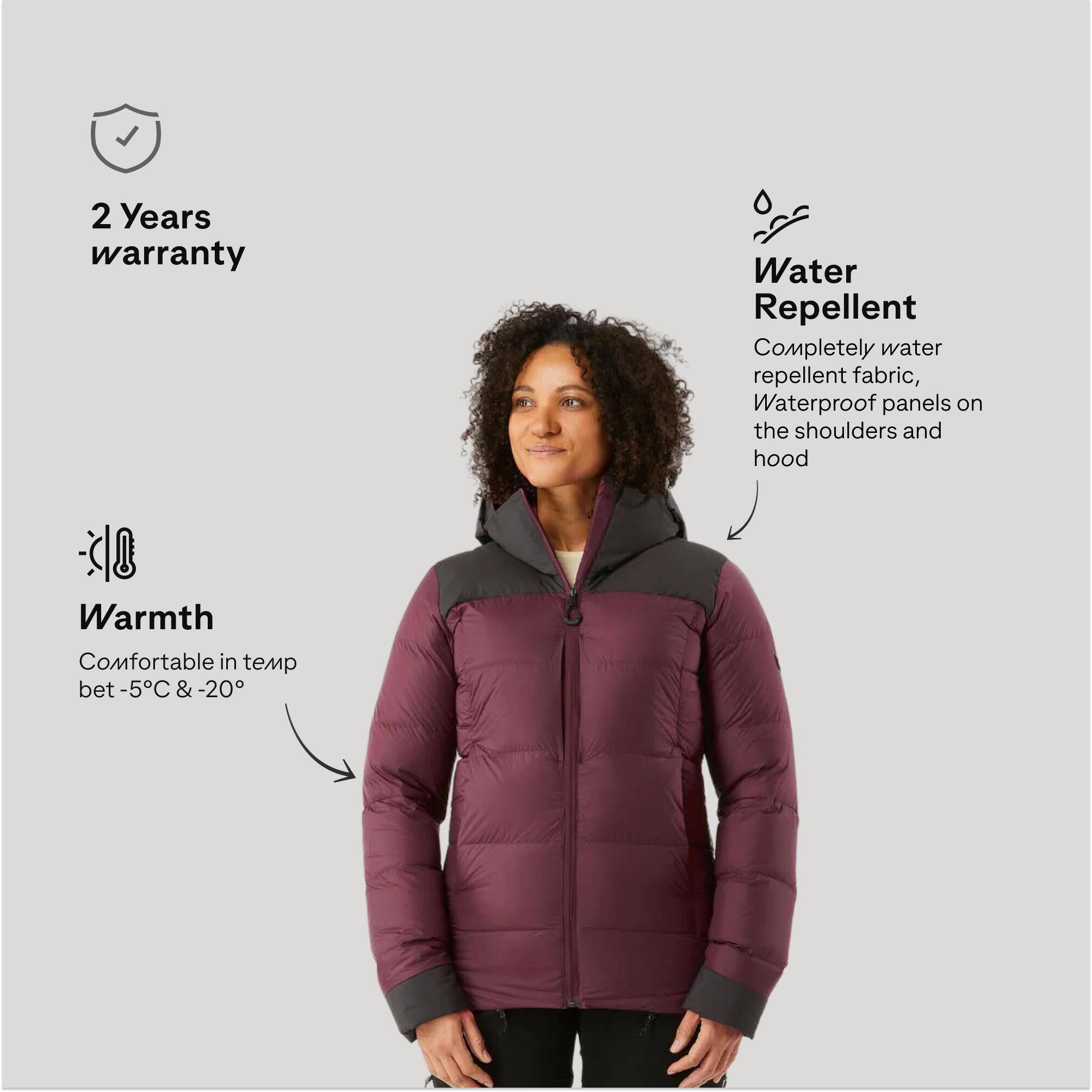 Women’s Warm Padded Jacket with Hood - MT900 -20°C - Maroon -  4
