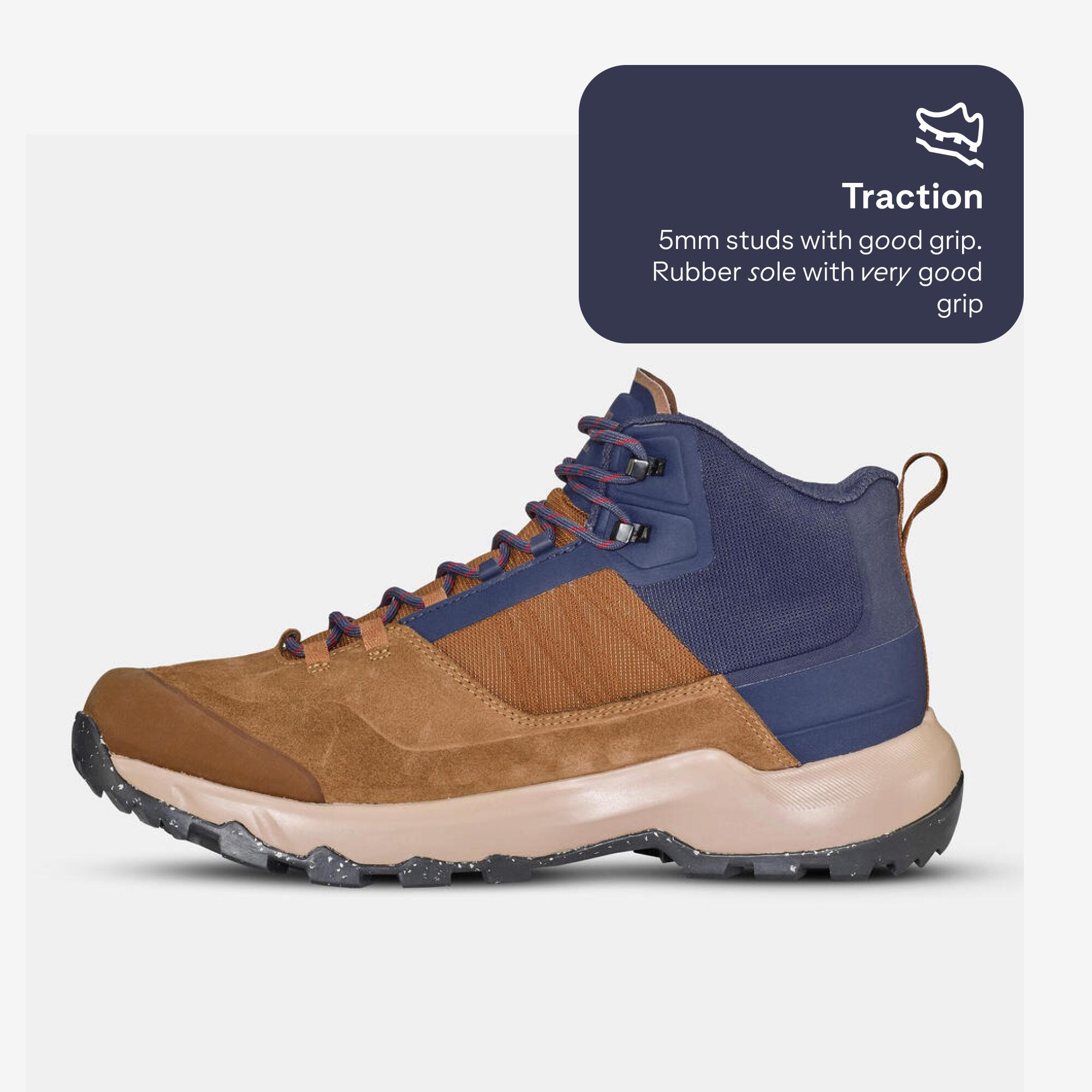 Men Waterproof Hiking Shoes Mid Ankle with Cushion Comfort Brown - MH500