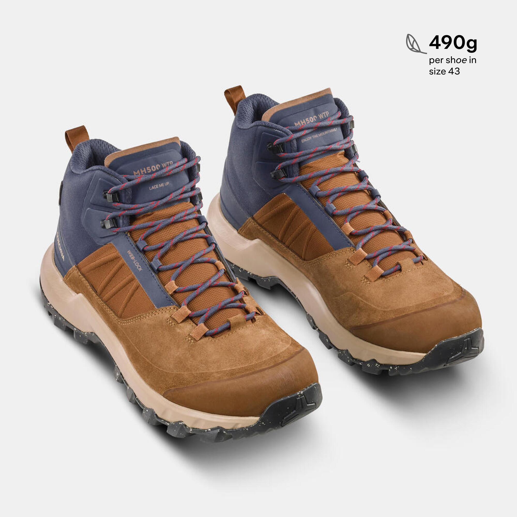 Men Waterproof Hiking Shoes Mid Ankle with Cushion Comfort Brown - MH500