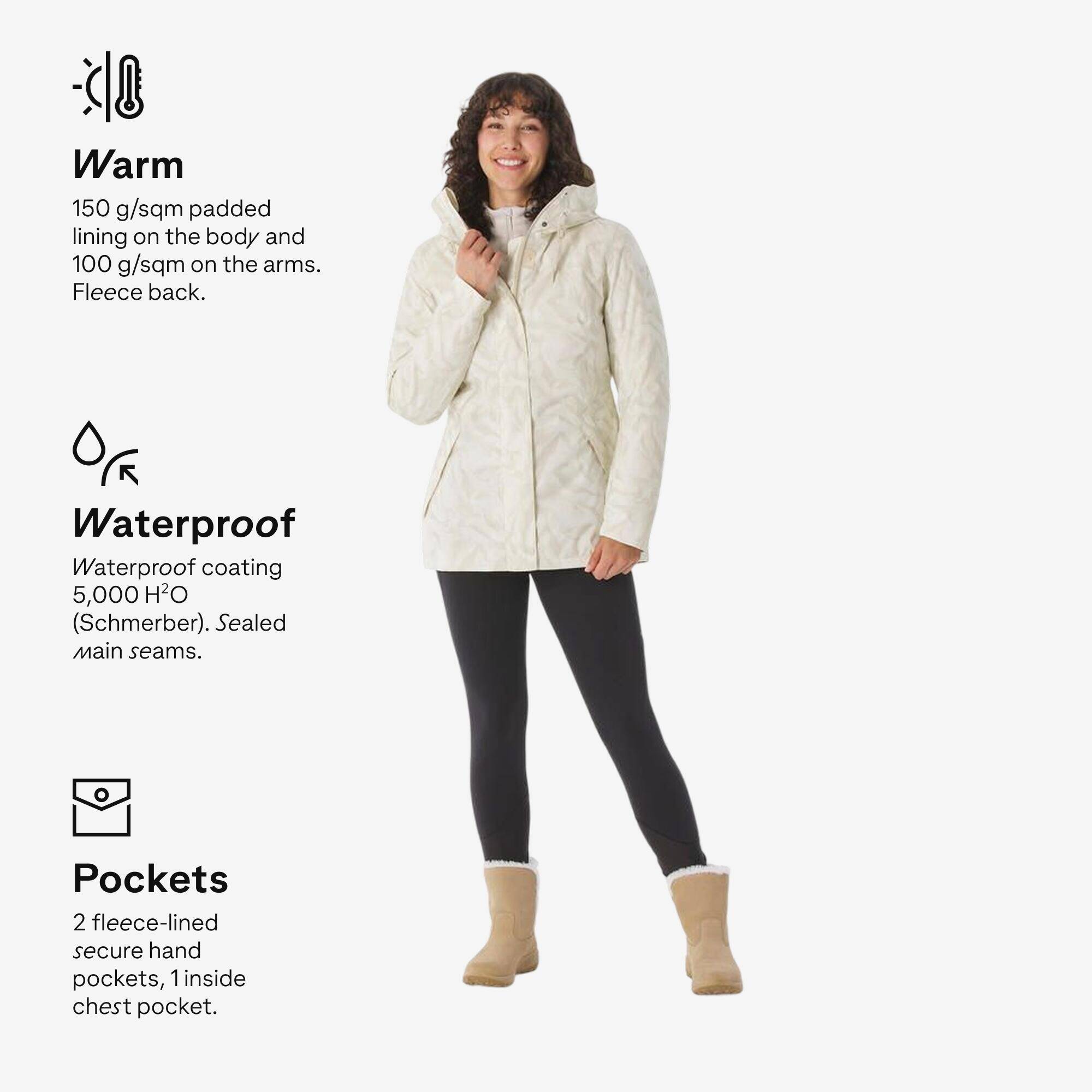 Women’s waterproof hiking jacket -10°C NH500 - Beige -  3