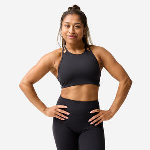 Top deportivo sujeción baja espalda abierta Mujer Decathlon negro
