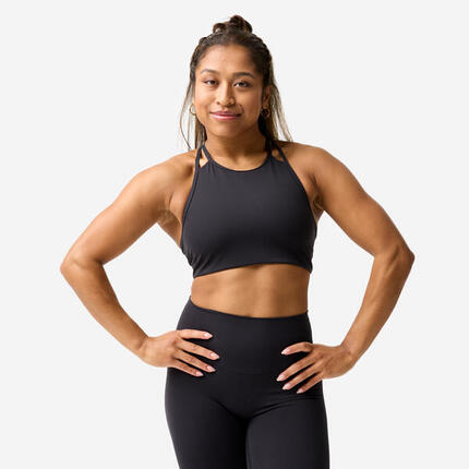 Brassière dos ouvert maintien léger Femme, Noir