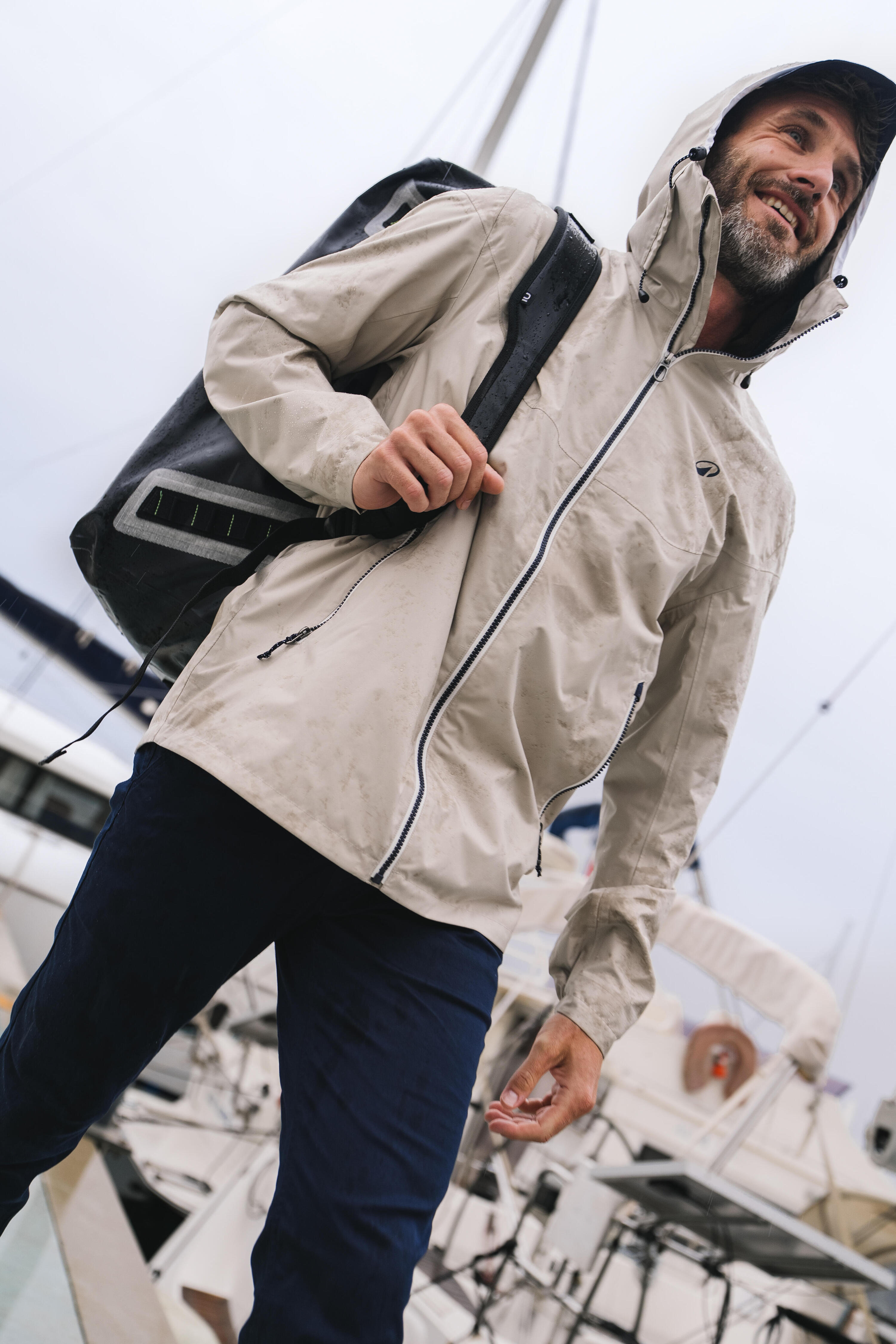 Giacca vela uomo SAILING 100 antipioggia beige 13/17