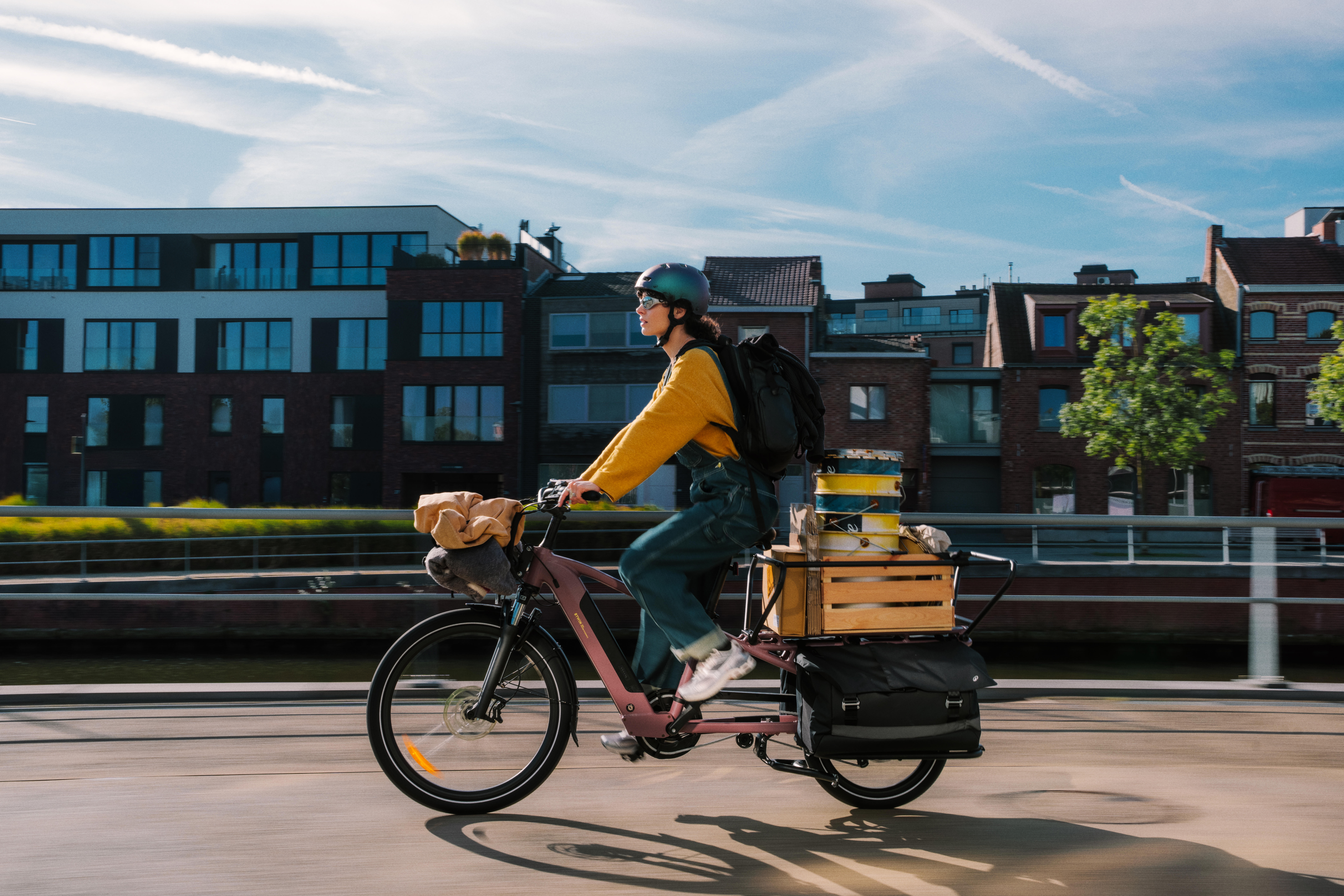BTWIN Nákladný elektrobicyke Longtail E-three 500 ružovosivý bez · záber 4