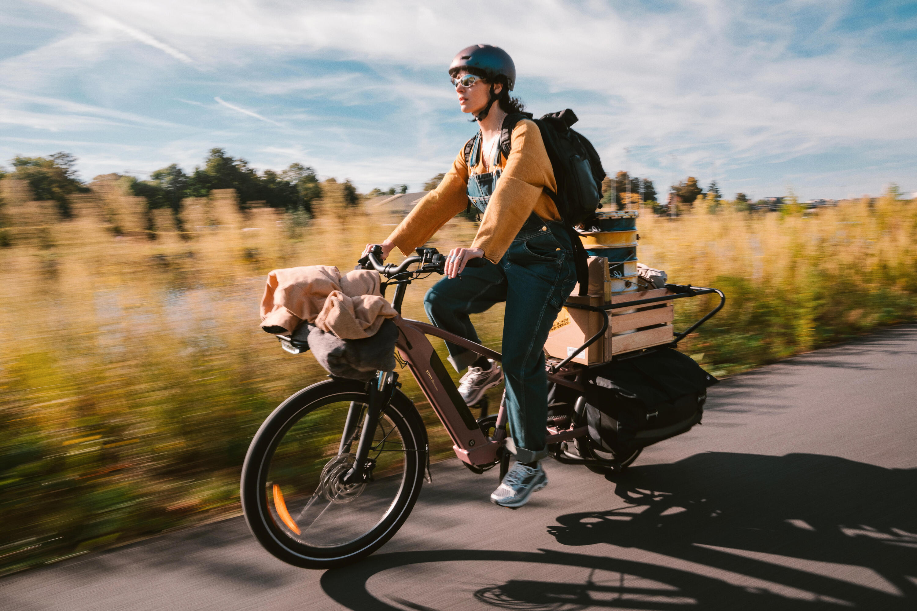 Velo cargo électrique longtail, E-three 500 rose taupe 16/19