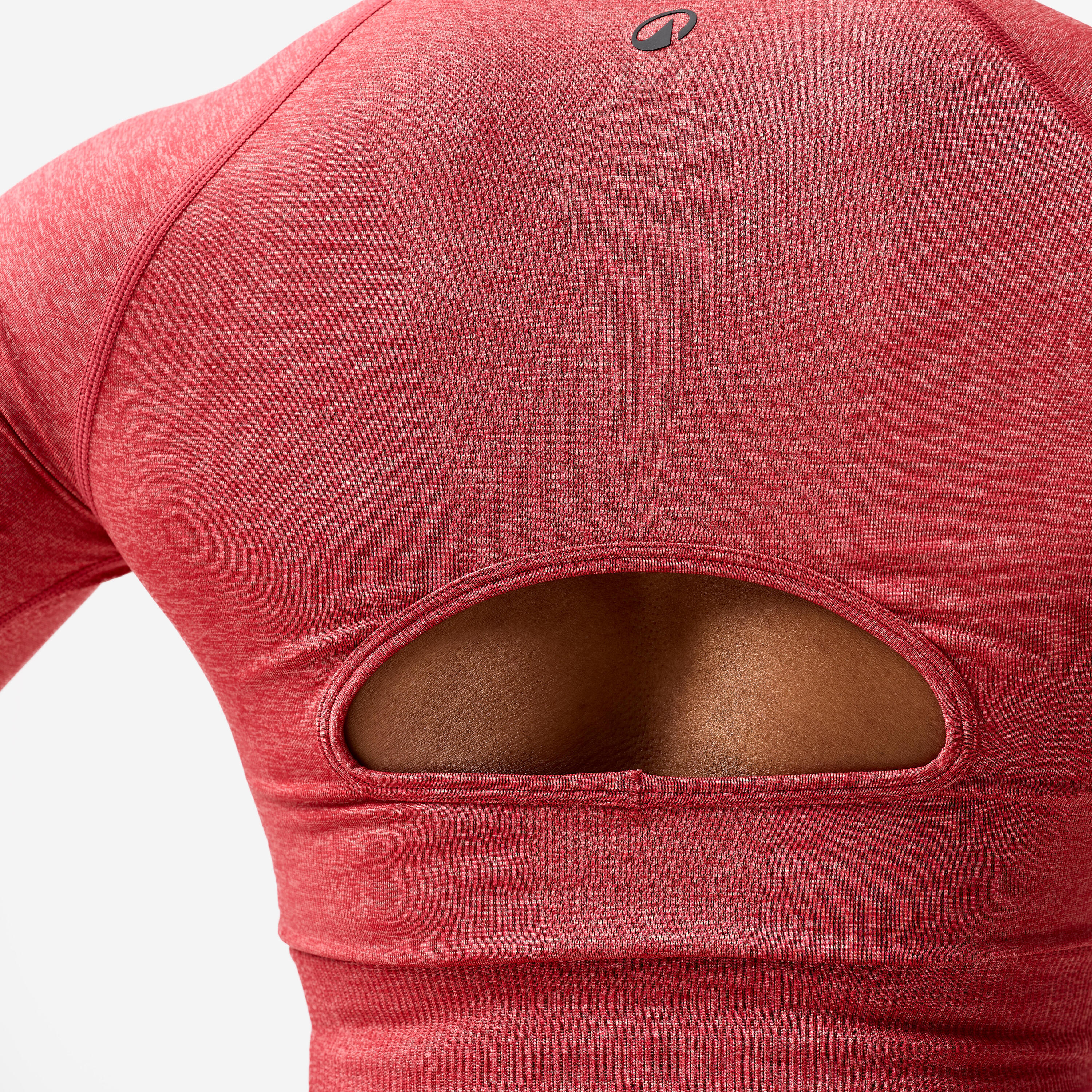 Crop top manches longues de musculation femme, rouge et rose 3/8