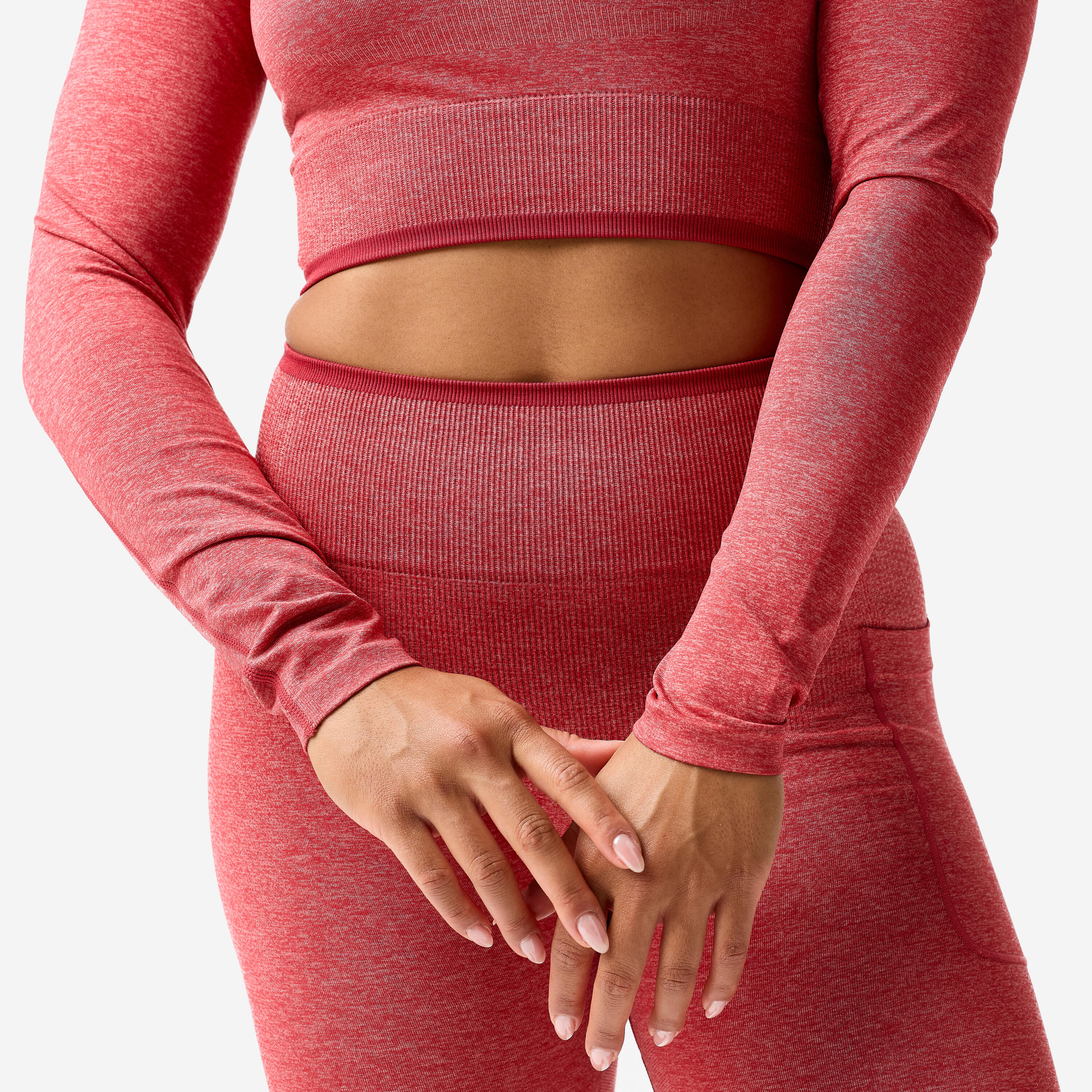 Crop top manches longues de musculation femme, rouge et rose 7/8