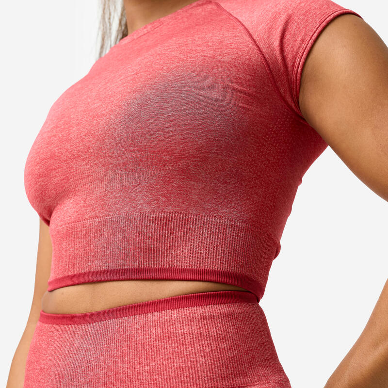 Kadın Dikişsiz Crop Top - Kas Geliştirme - Kırmızı/Pembe