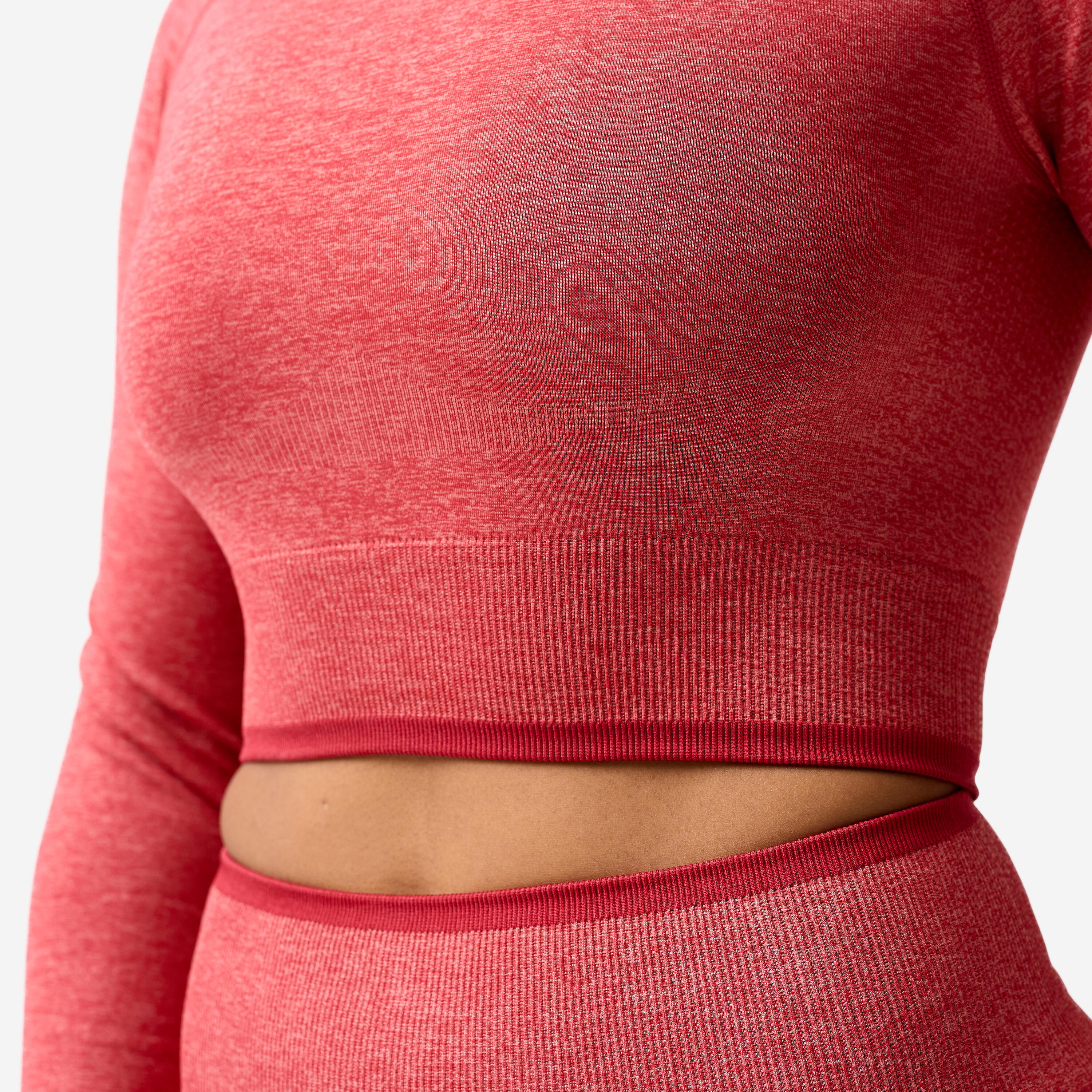 Crop top manches longues de musculation femme, rouge et rose 6/8