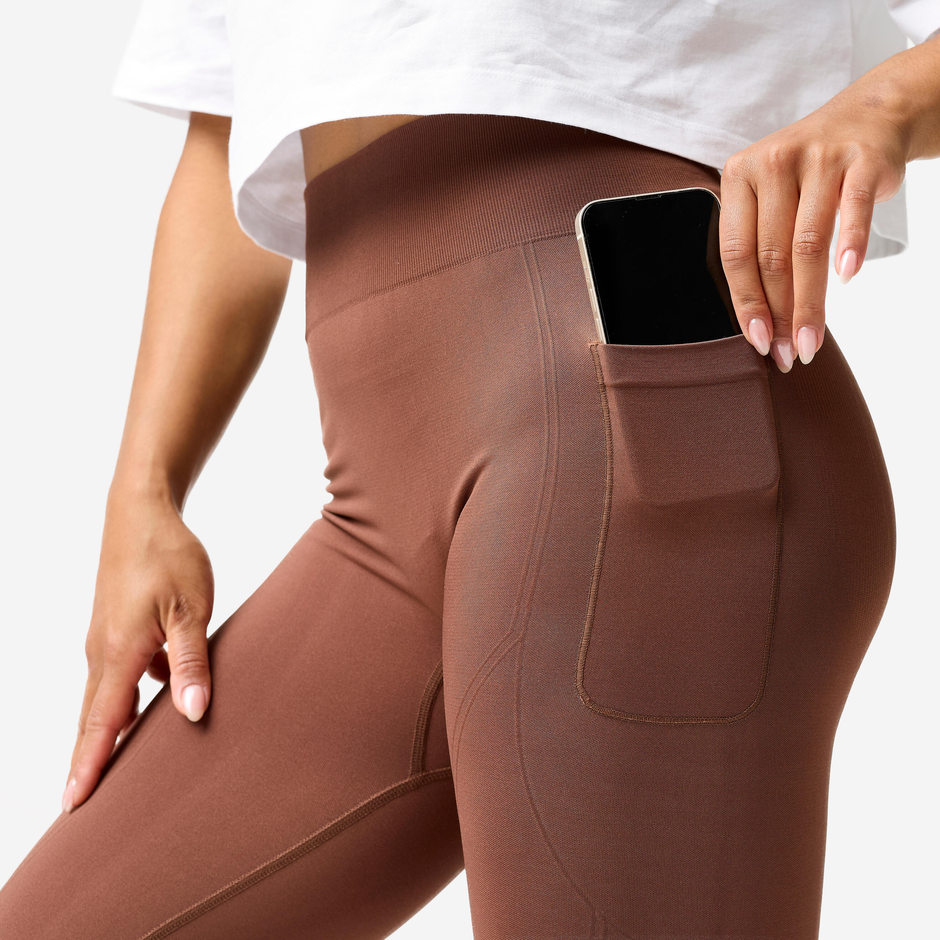 Leggings Deportivos Mujer Marrón Oscuro Efecto Push Up Talle Alto 4/9