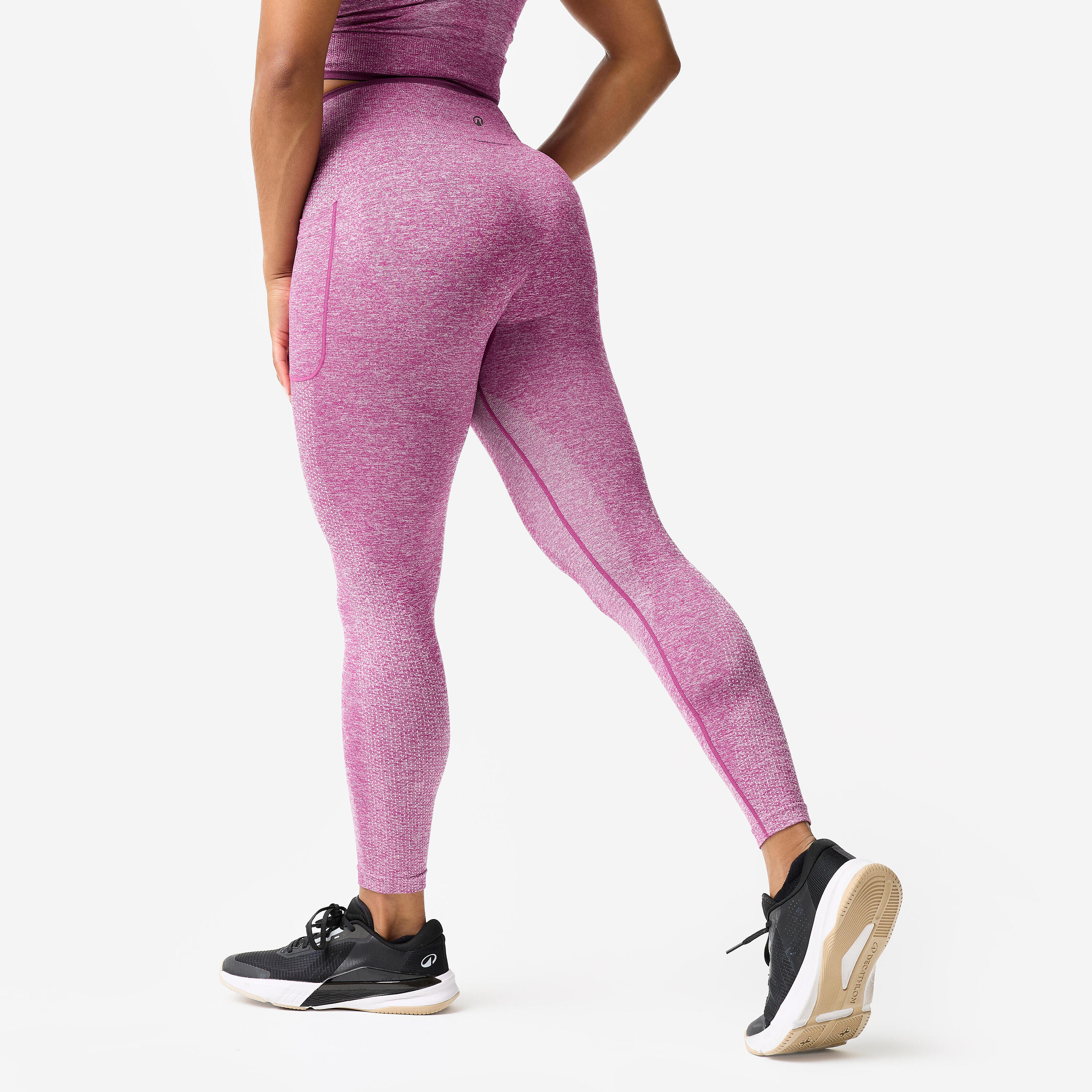 Seamless Leggings Krafttraining Damen, dunkellila 5/8