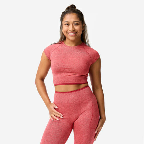 Naadloze crop top voor krachttraining voor dames rood/roze