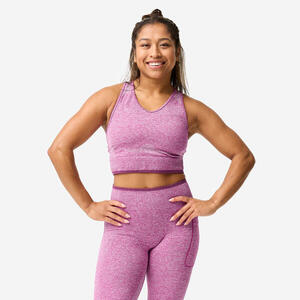 Camiseta Sin Mangas Musculación Mujer Violeta Oscuro Sin Costuras