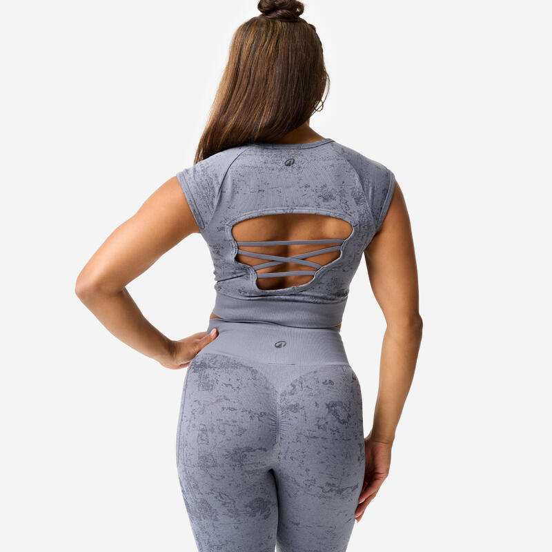 Tricou crop top fără cusături Gri Damă