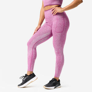 Leggings Musculación Mujer Violeta Oscuro Sin Costuras