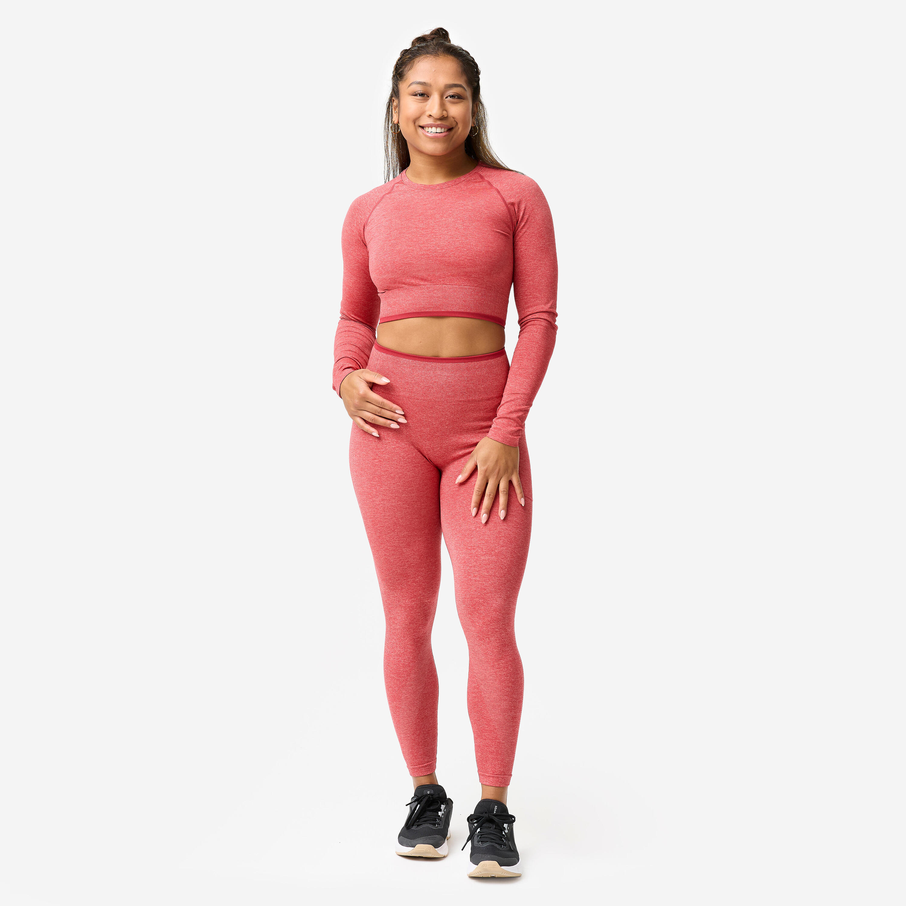 Crop top manches longues de musculation femme, rouge et rose 2/8
