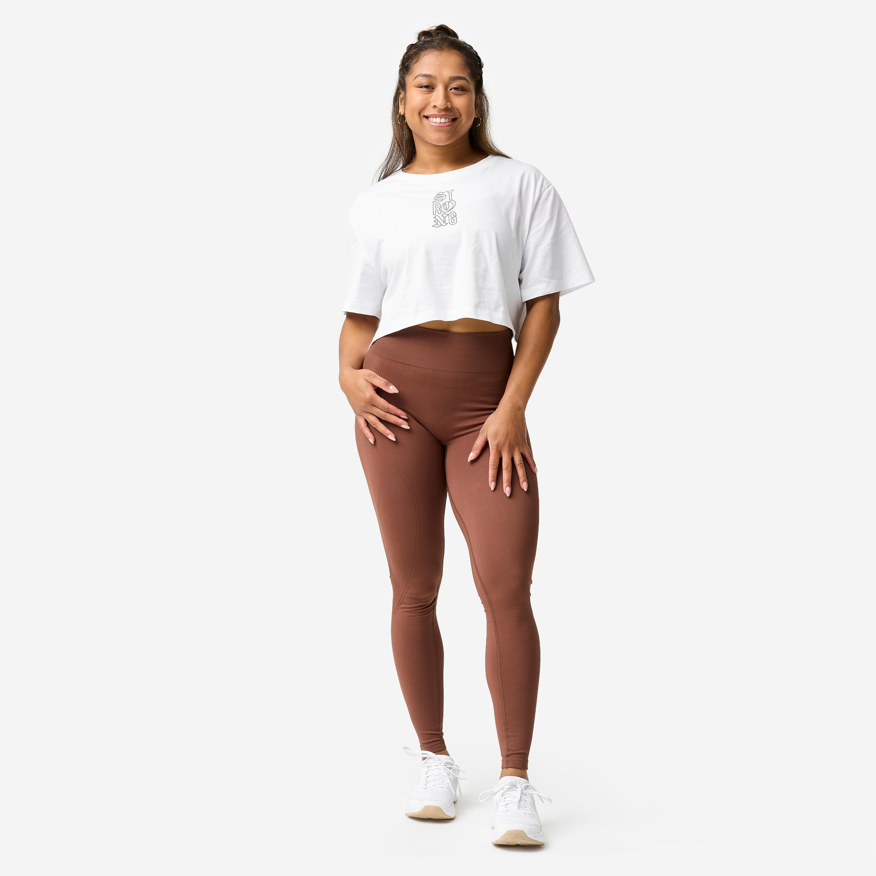 Leggings Deportivos Mujer Marrón Oscuro Efecto Push Up Talle Alto 2/9