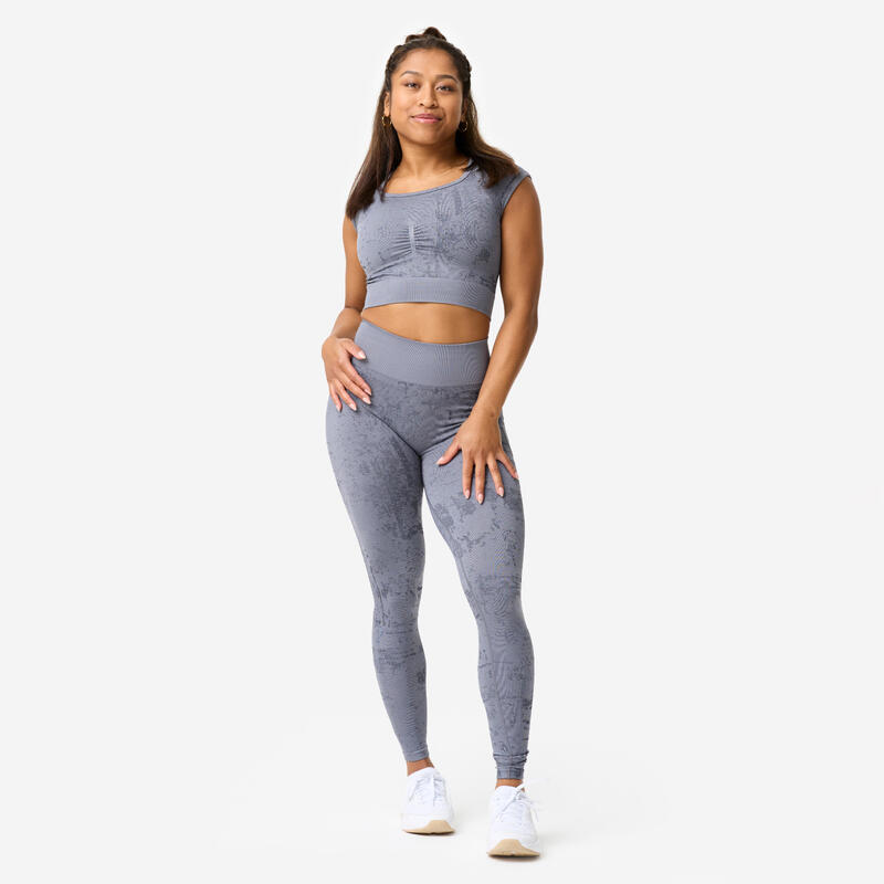 Tricou crop top fără cusături Gri Damă