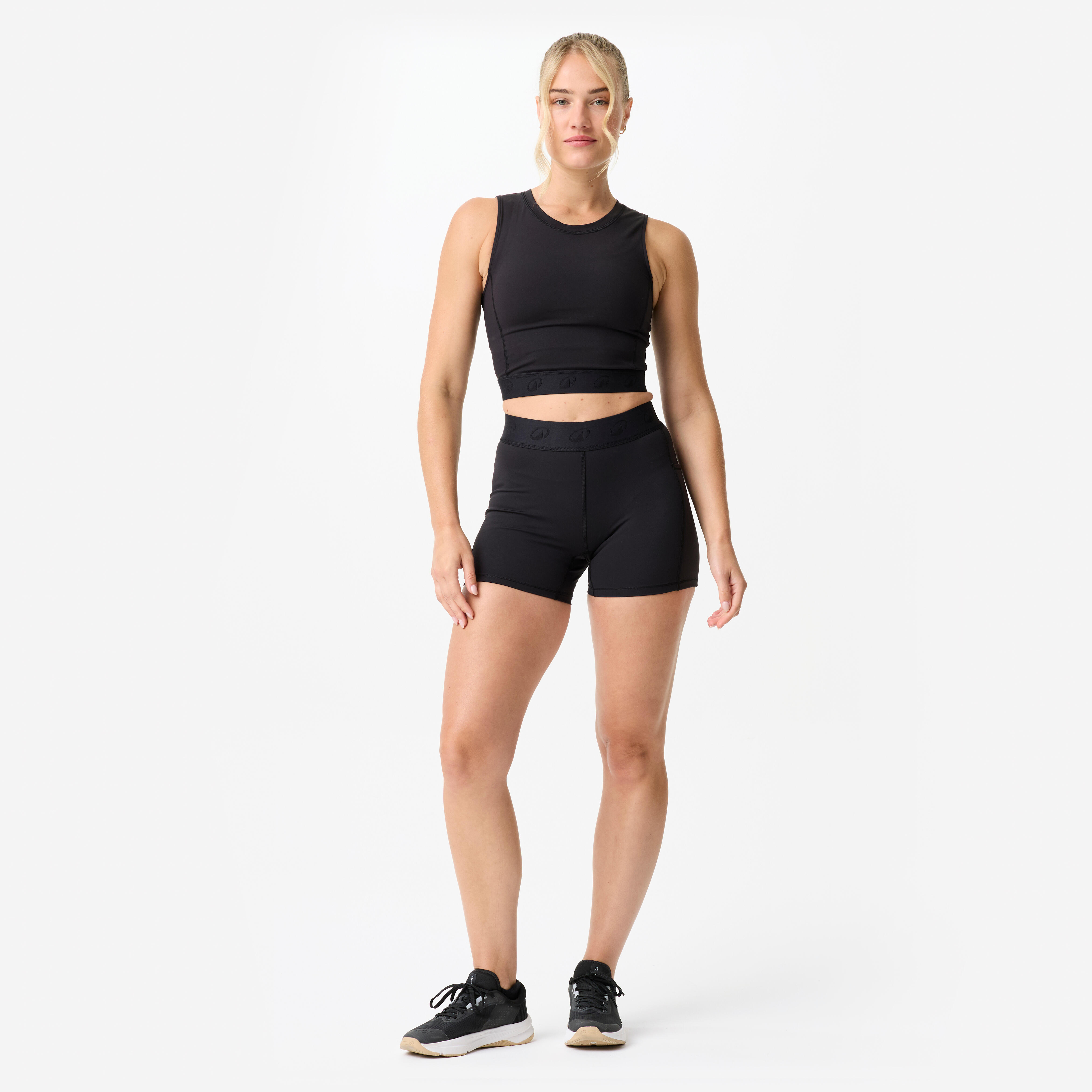 Women's Sports Crop Top with Elasticated Hem - Black - DOMYOS