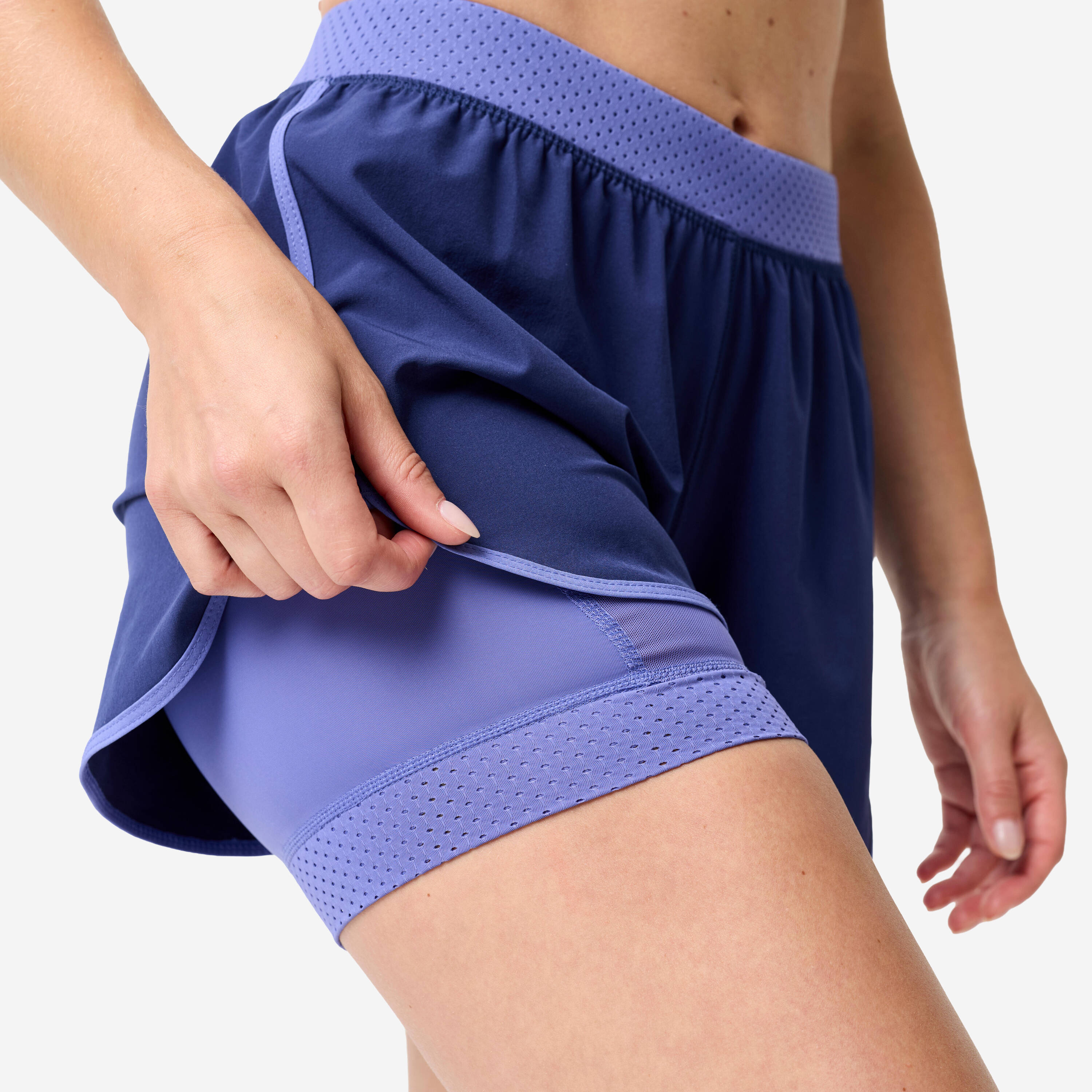 Women's Fitness Double Layer Shorts - Blue / Purple Print -  4