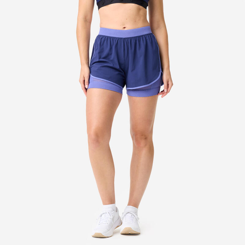 Pantalon scurt cu șort interior cardio fitness Negru Damă