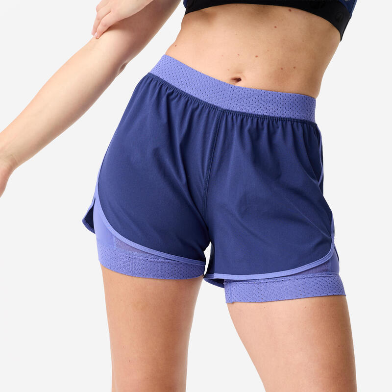 Pantalon scurt cu șort interior fitness Mov Damă