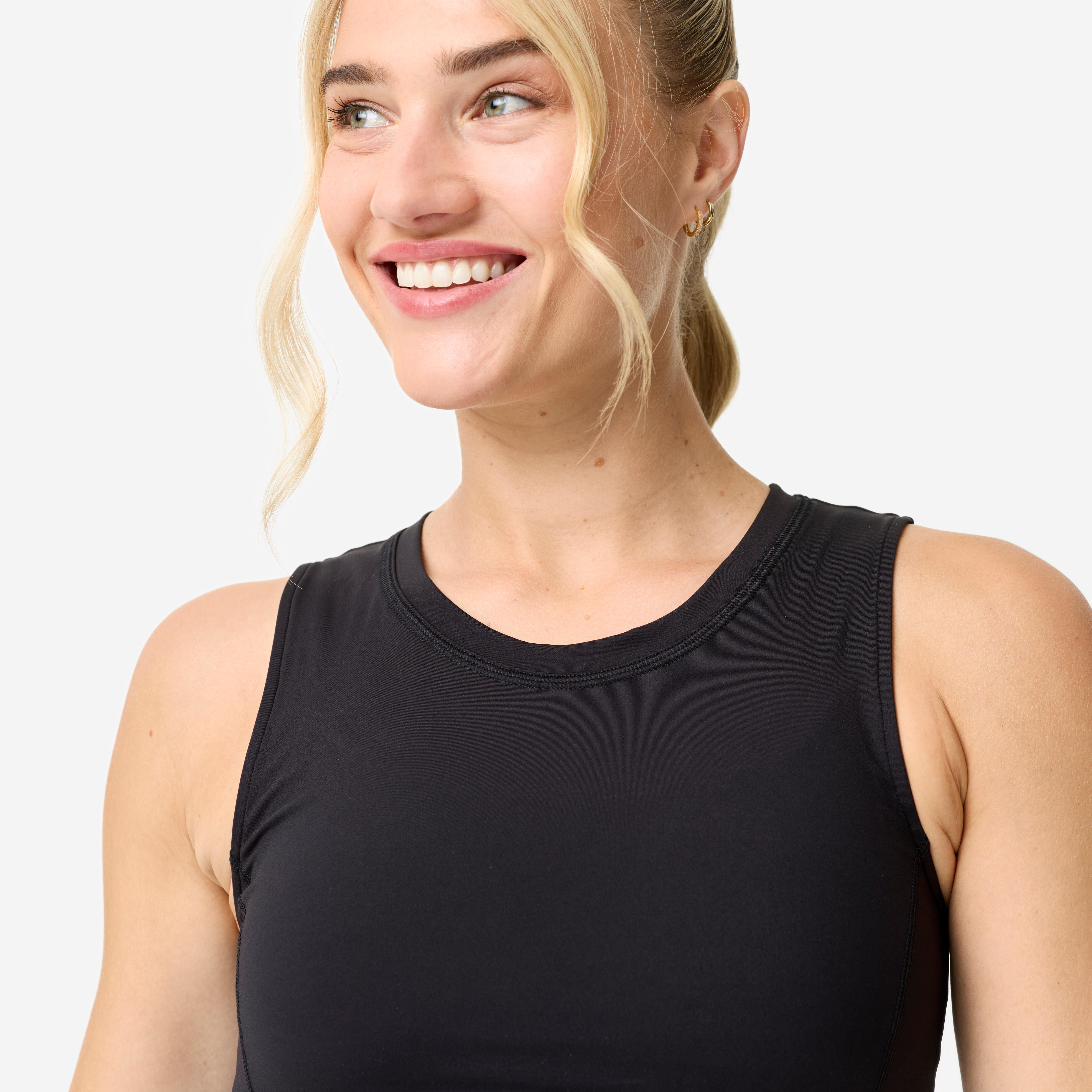 Women's Sports Crop Top with Elasticated Hem - Black - DOMYOS