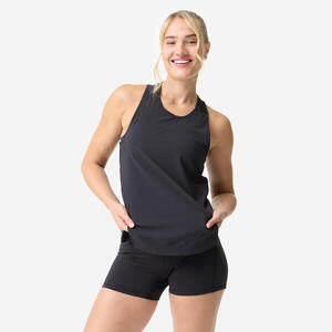 Camiseta sin Mangas Deportiva Mujer Negro Fluida Transpirable