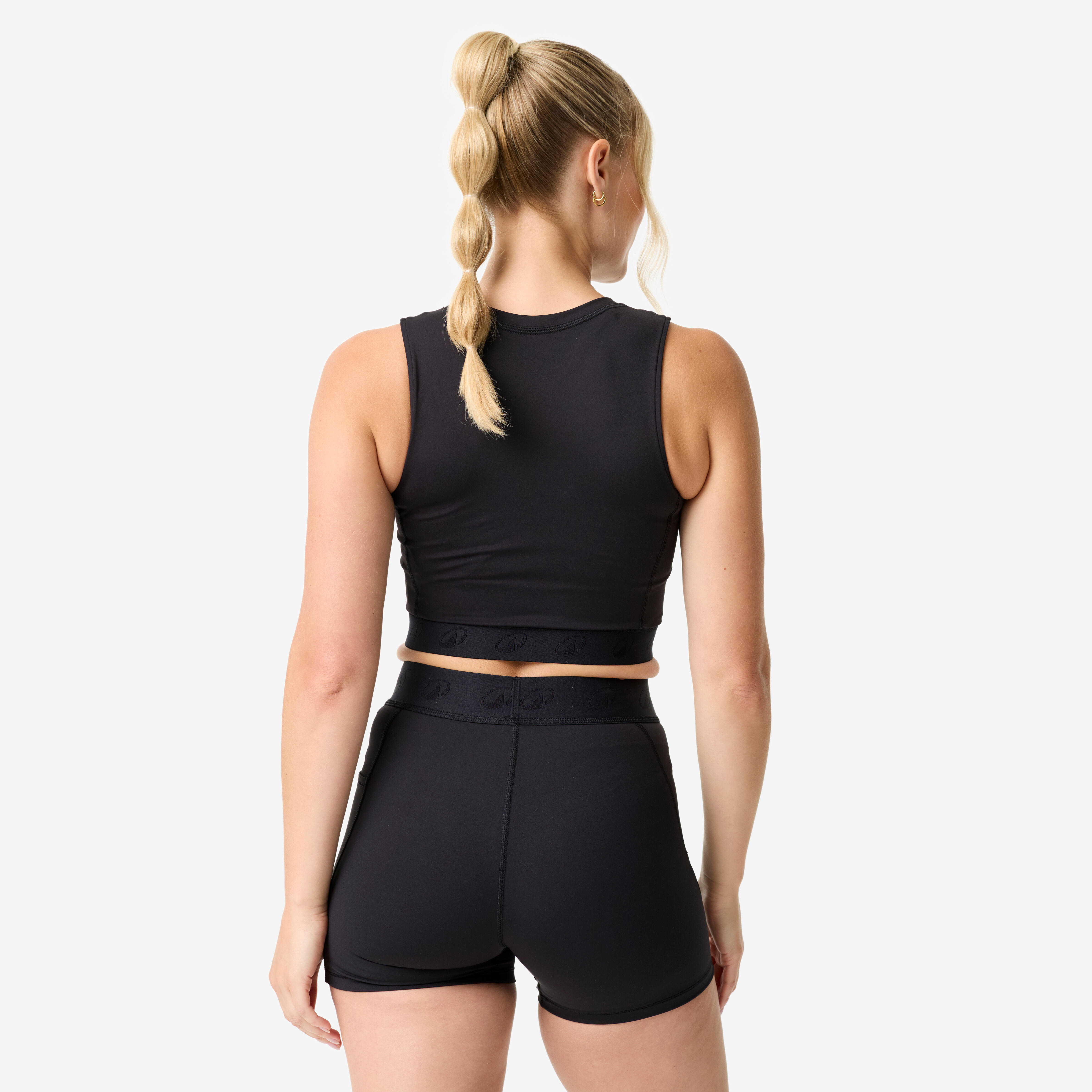 Women's Sports Crop Top with Elasticated Hem - Black - DOMYOS