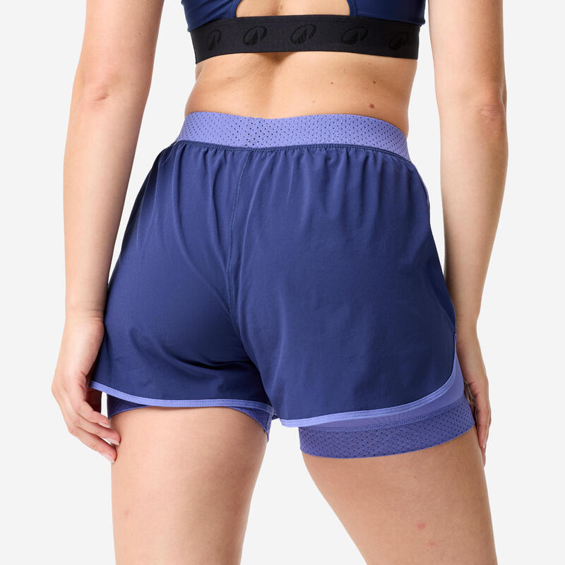 Pantalon scurt cu șort interior fitness Mov Damă