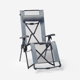 Fauteuil long de camping relax, pliant et matelassé, avec appuie tête