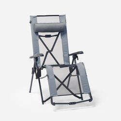 Fauteuil long de camping relax, pliant et matelassé, avec appuie tête