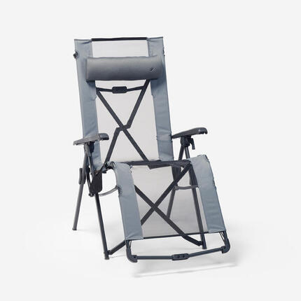 Fauteuil long de camping relax, pliant et matelassé, avec appuie tête