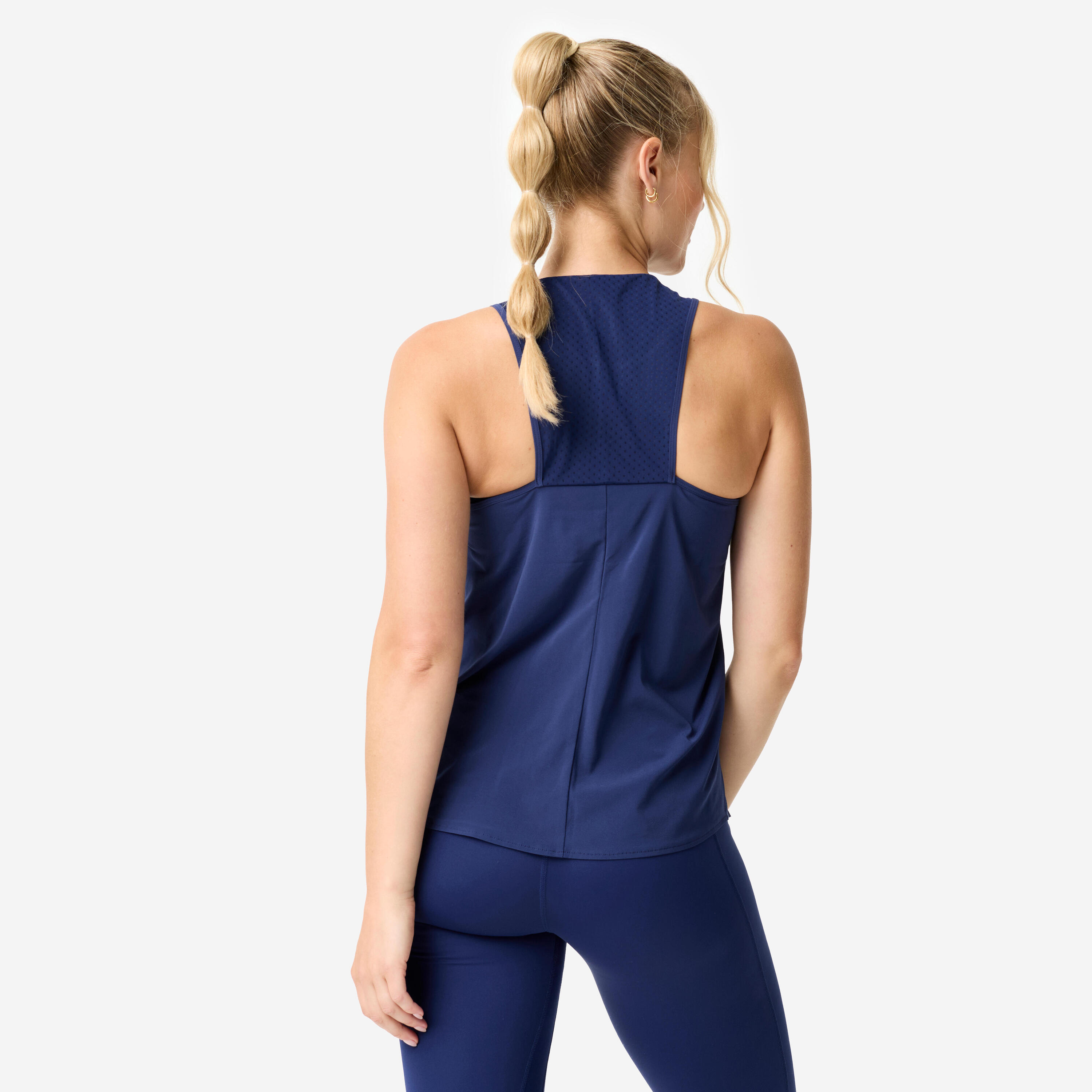 Camiseta sin Mangas Deportiva Mujer Azul Marino Fluida Transpirable 4/7