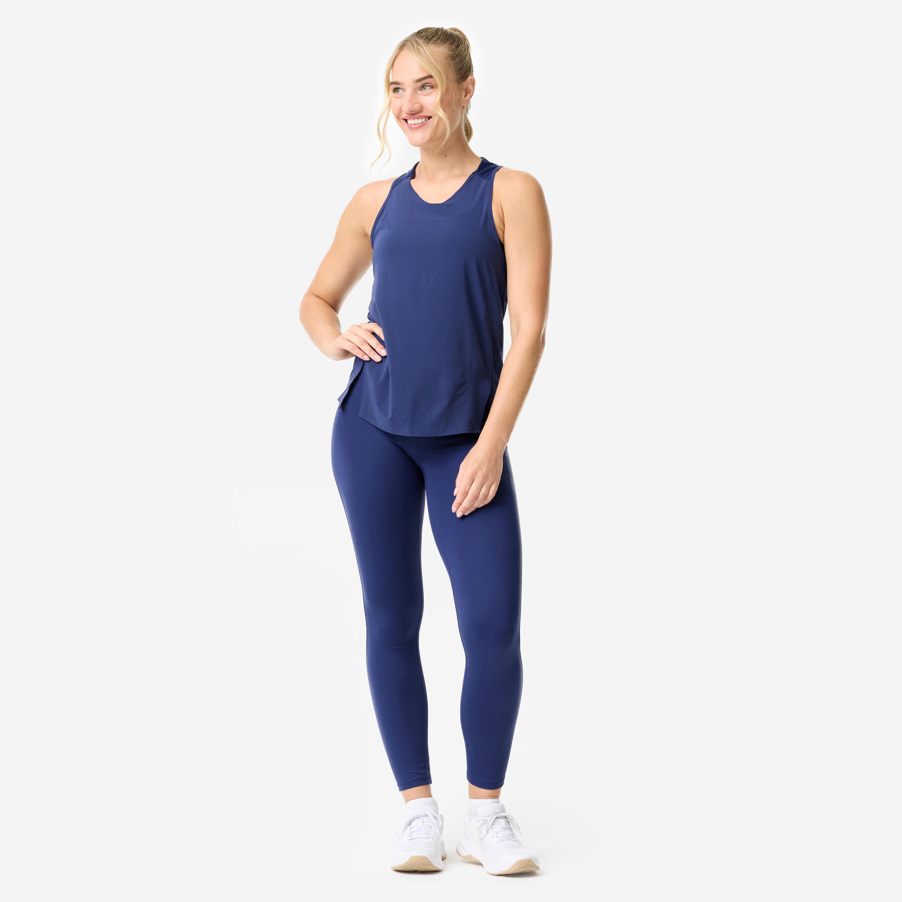 Camiseta sin Mangas Deportiva Mujer Azul Marino Fluida Transpirable 2/7