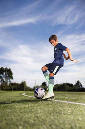 Шорти дитячі Viralto для футболу темно-сині із зеленою смужкою