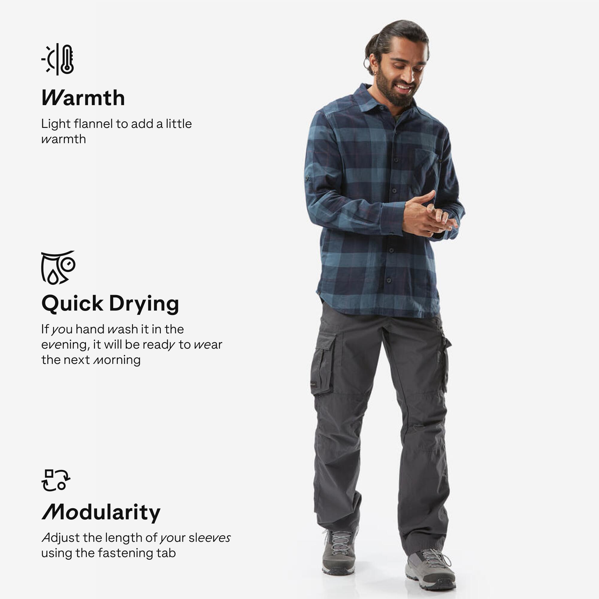 Men Checked Full Sleeve Light Flannel Shirt Blue - Travel 500