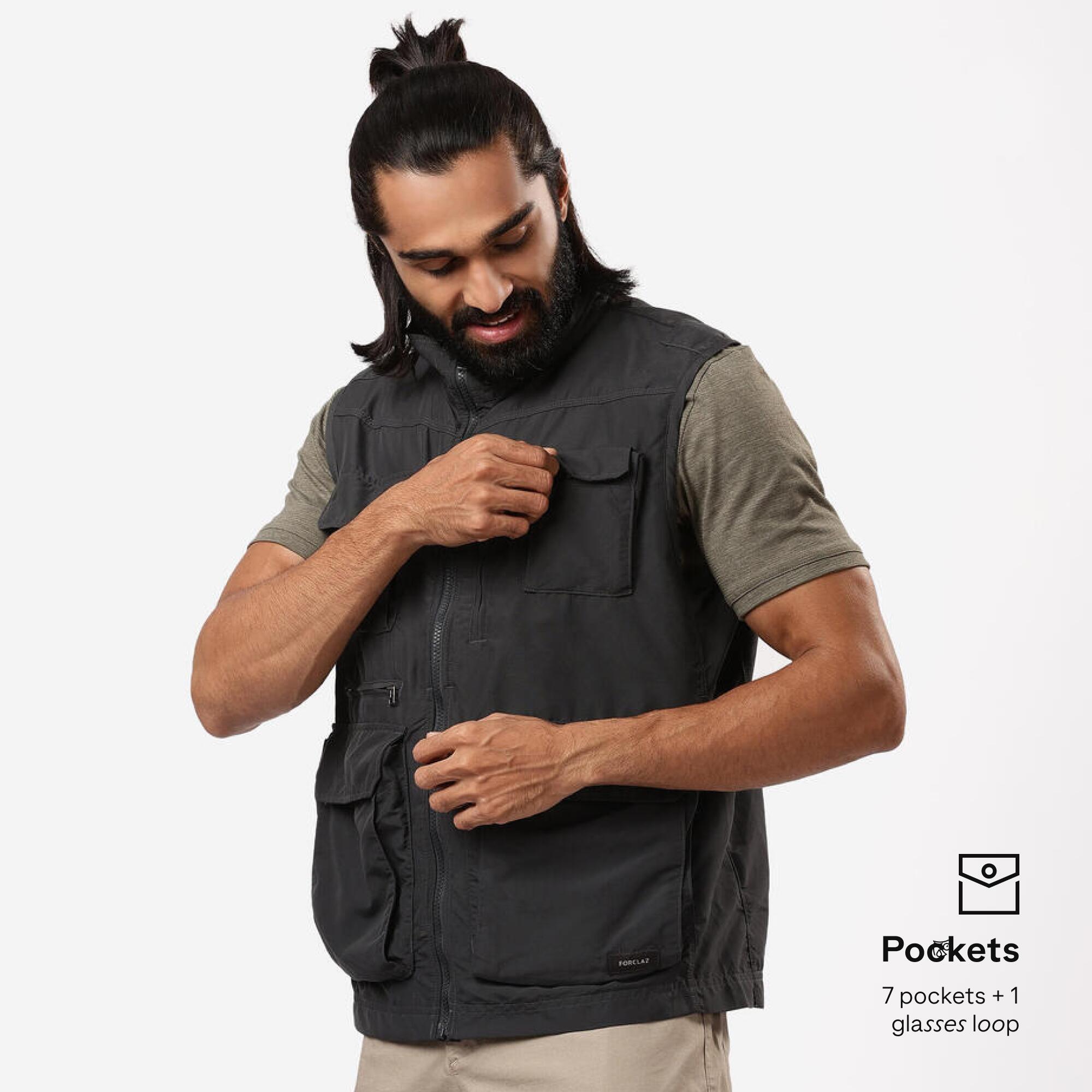 Men Multi-Pocket Vest Jacket Grey - Travel 100