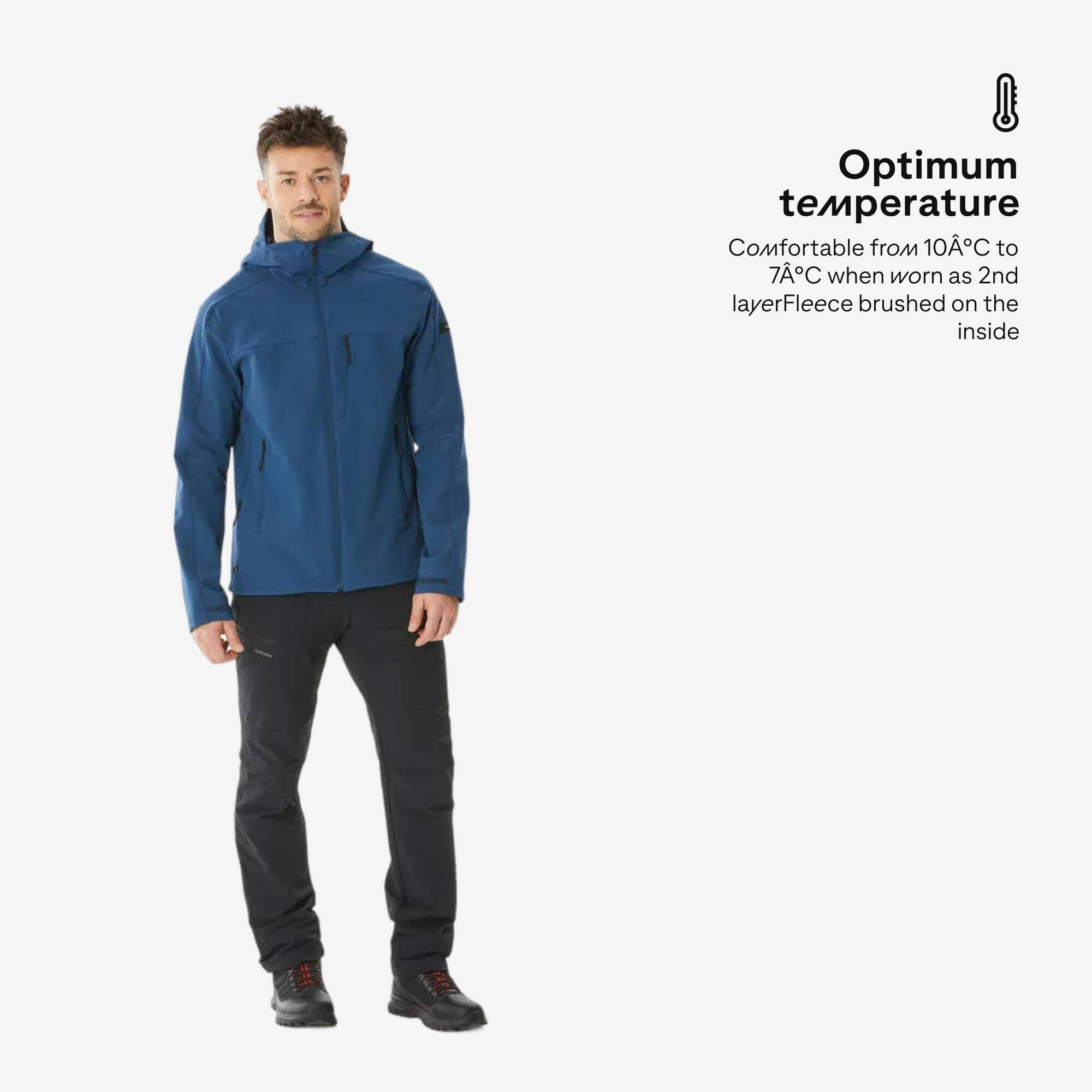 Men’s Windproof Softshell Trekking Jacket, MT500 - Blue -  2